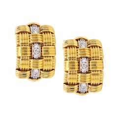 Roberto Coin Appassionata Yellow White Gold and Diamond 3-Row Huggie Earrings