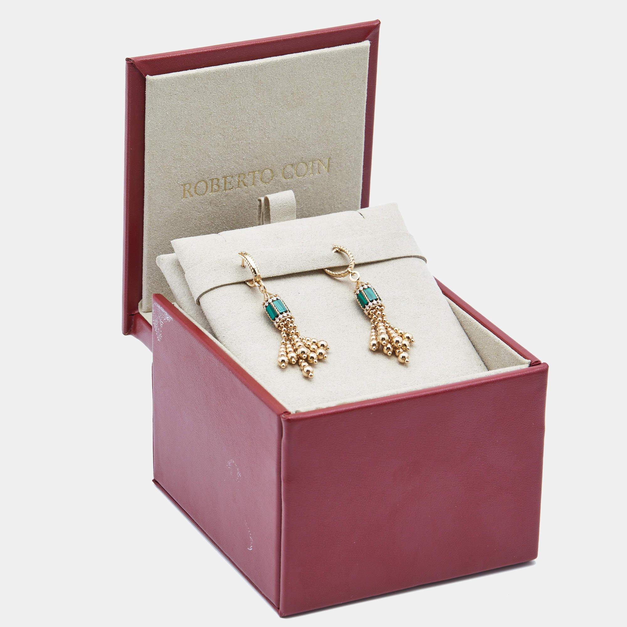 Roberto Coin Orecchini Art Deco con diamanti e malachite in oro rosa 18 ct. in vendita 2