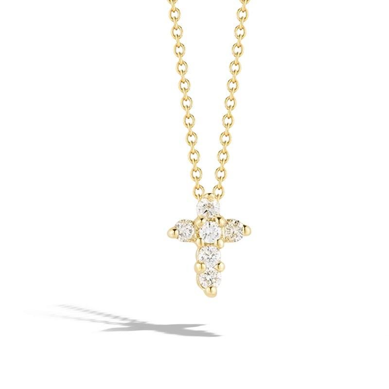 Roberto Coin Baby Cross Pendent with Diamonds
18k Yellow Gold
Diamonds 0.11 Carat Total Weight 
Chain 16