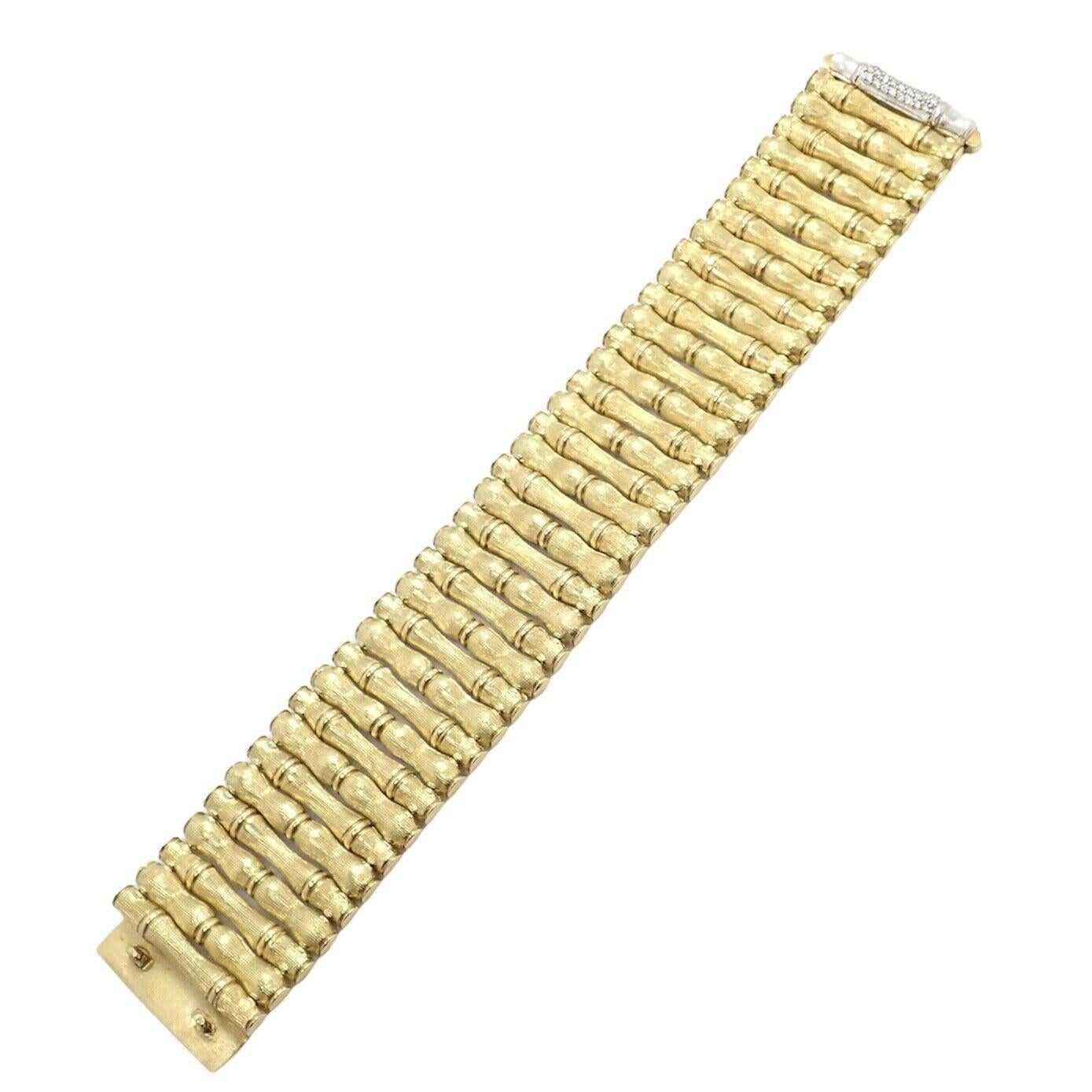Women's or Men's Roberto Coin Bamboo Diamond Ruby Wide Yellow Gold Bracelet For Sale