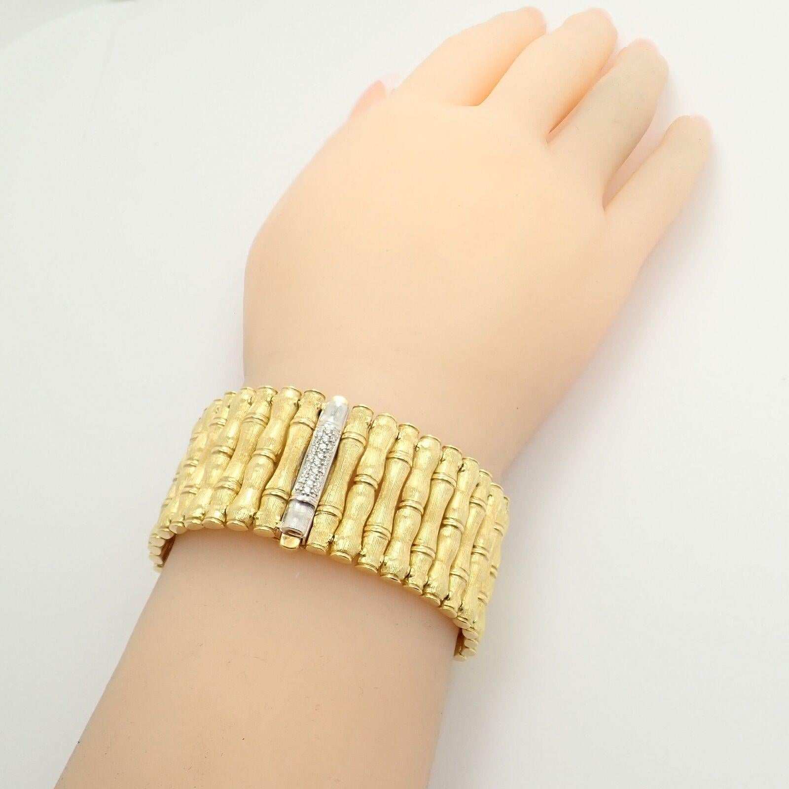 Roberto Coin Bamboo Diamond Ruby Wide Yellow Gold Bracelet For Sale 2