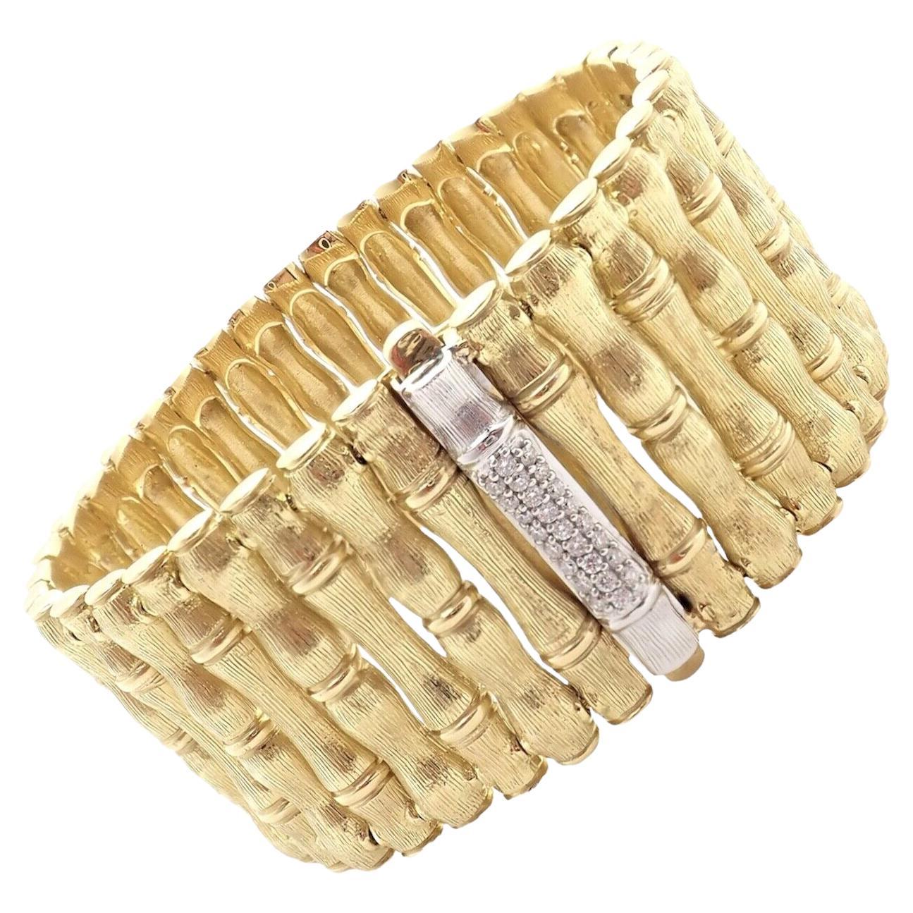 Roberto Coin Bracelet large en or jaune avec diamants et rubis en forme de bambou en vente