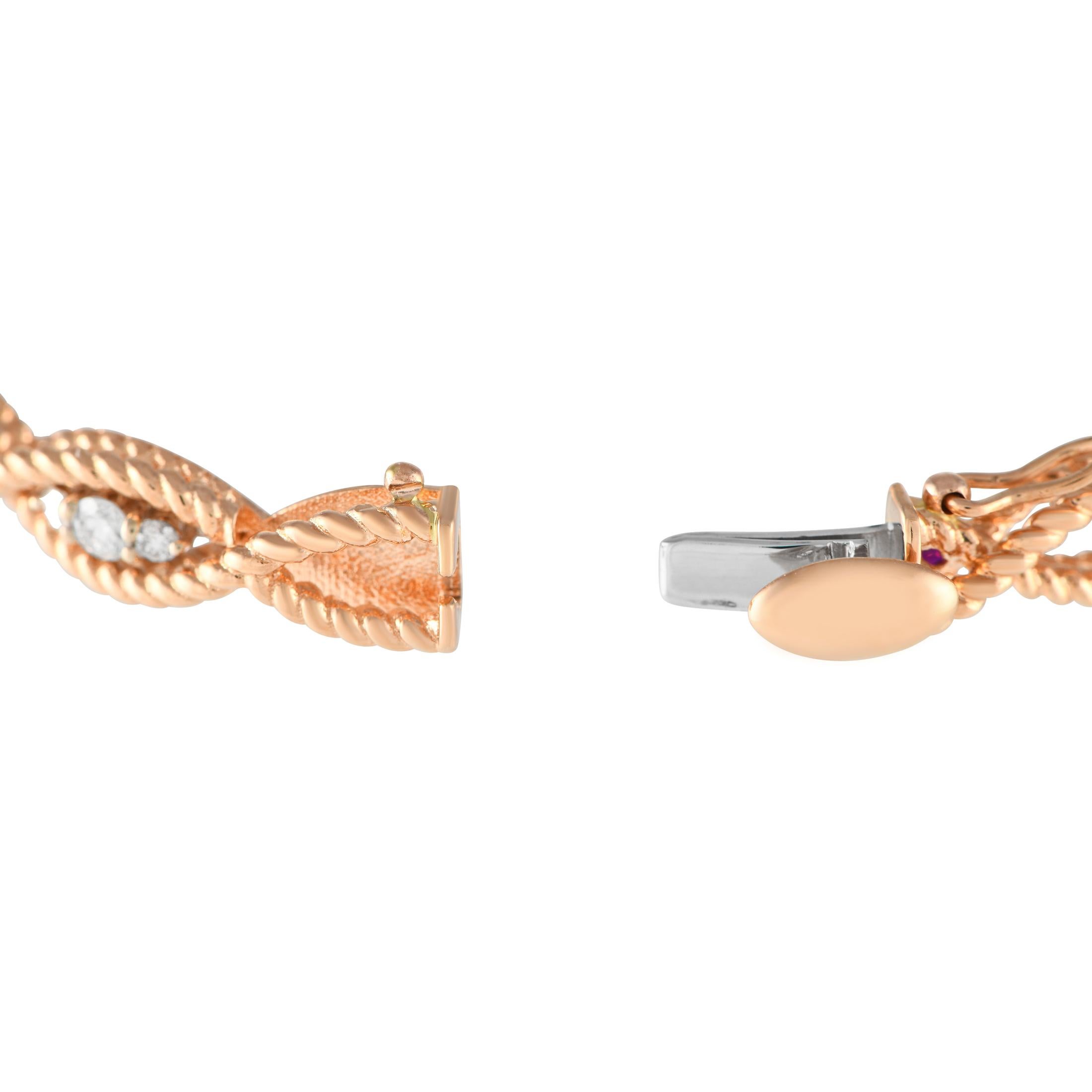 Round Cut Roberto Coin Barocco 18K Rose Gold 0.40ct Diamond Braided Bangle Bracelet