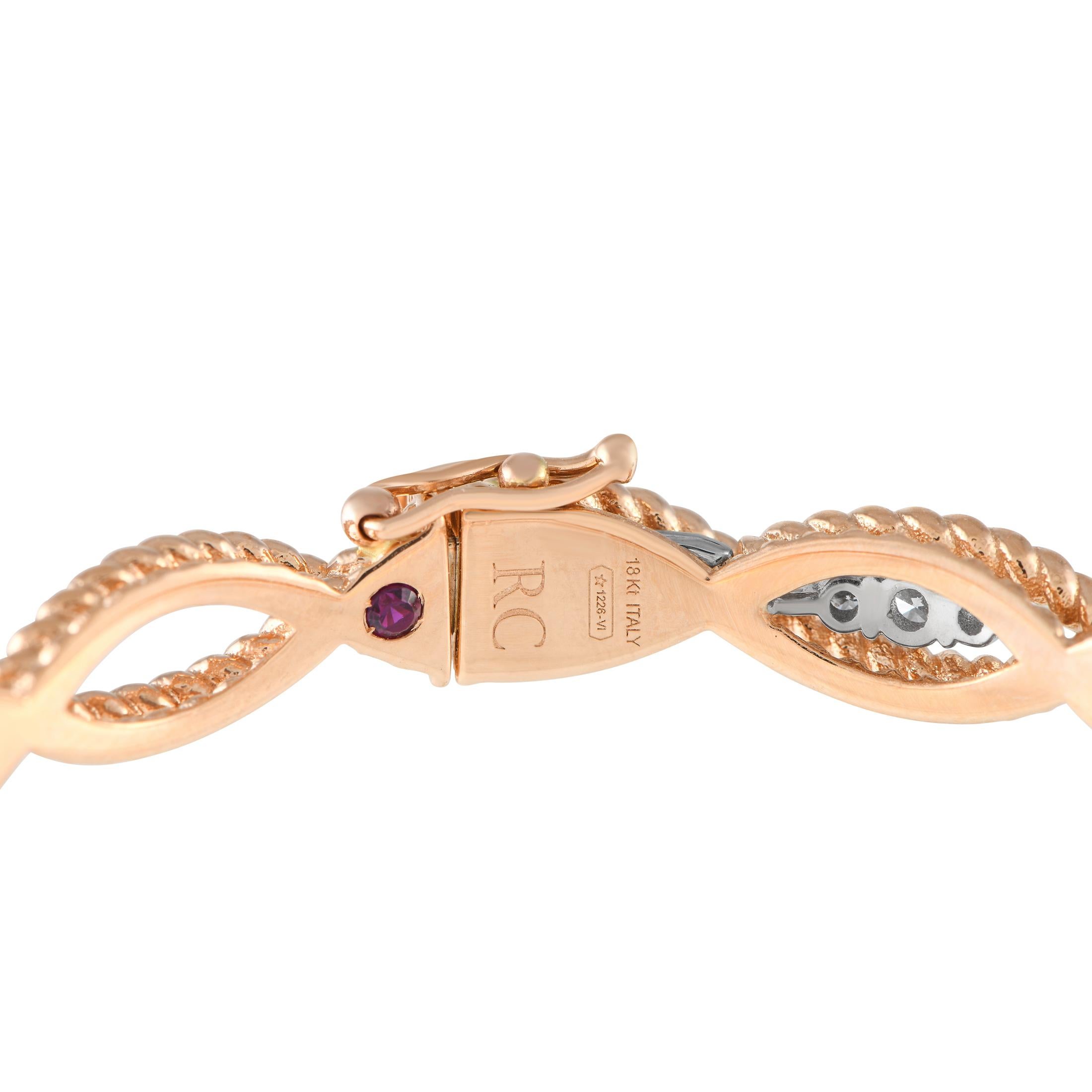 Roberto Coin Barocco 18K Rose Gold 0.40ct Diamond Braided Bangle Bracelet In Excellent Condition In Southampton, PA