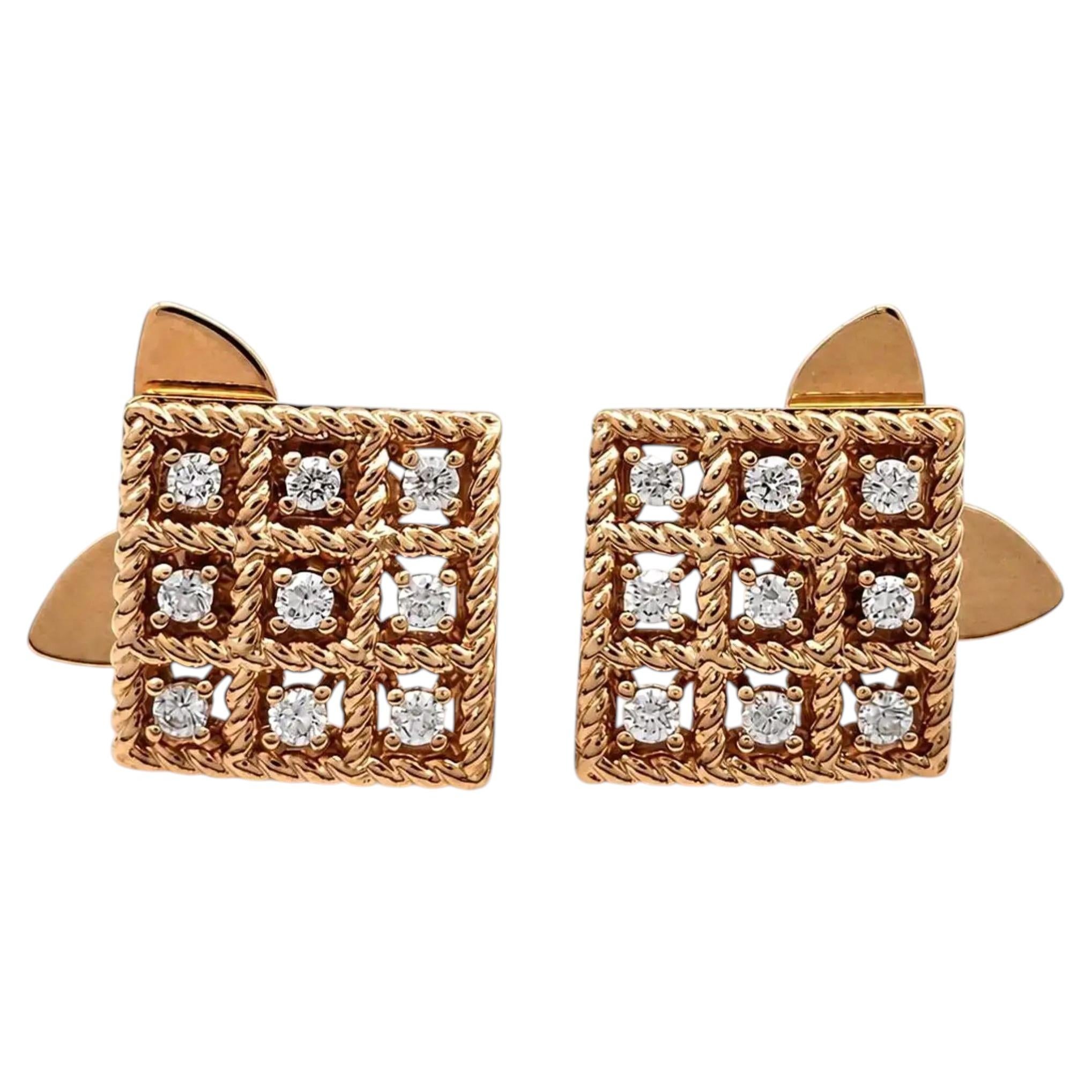 Roberto Coin Barocco Diamond Stud Earrings 18K Rose Gold 0.30Ctw For Sale