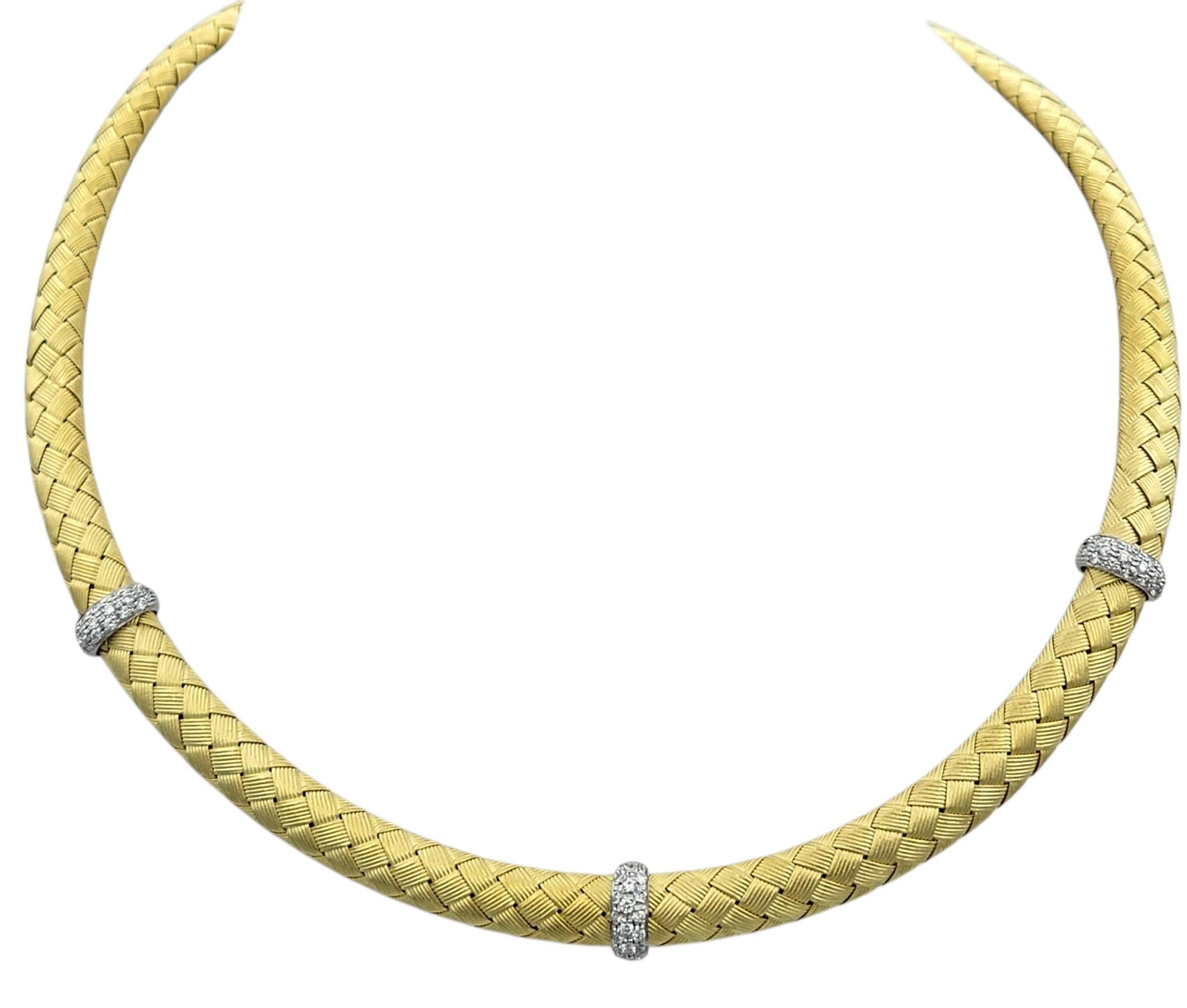 Roberto Coin Korbgeflecht-Halskette mit Diamanten aus 18 Karat Gelbgold (Zeitgenössisch) im Angebot