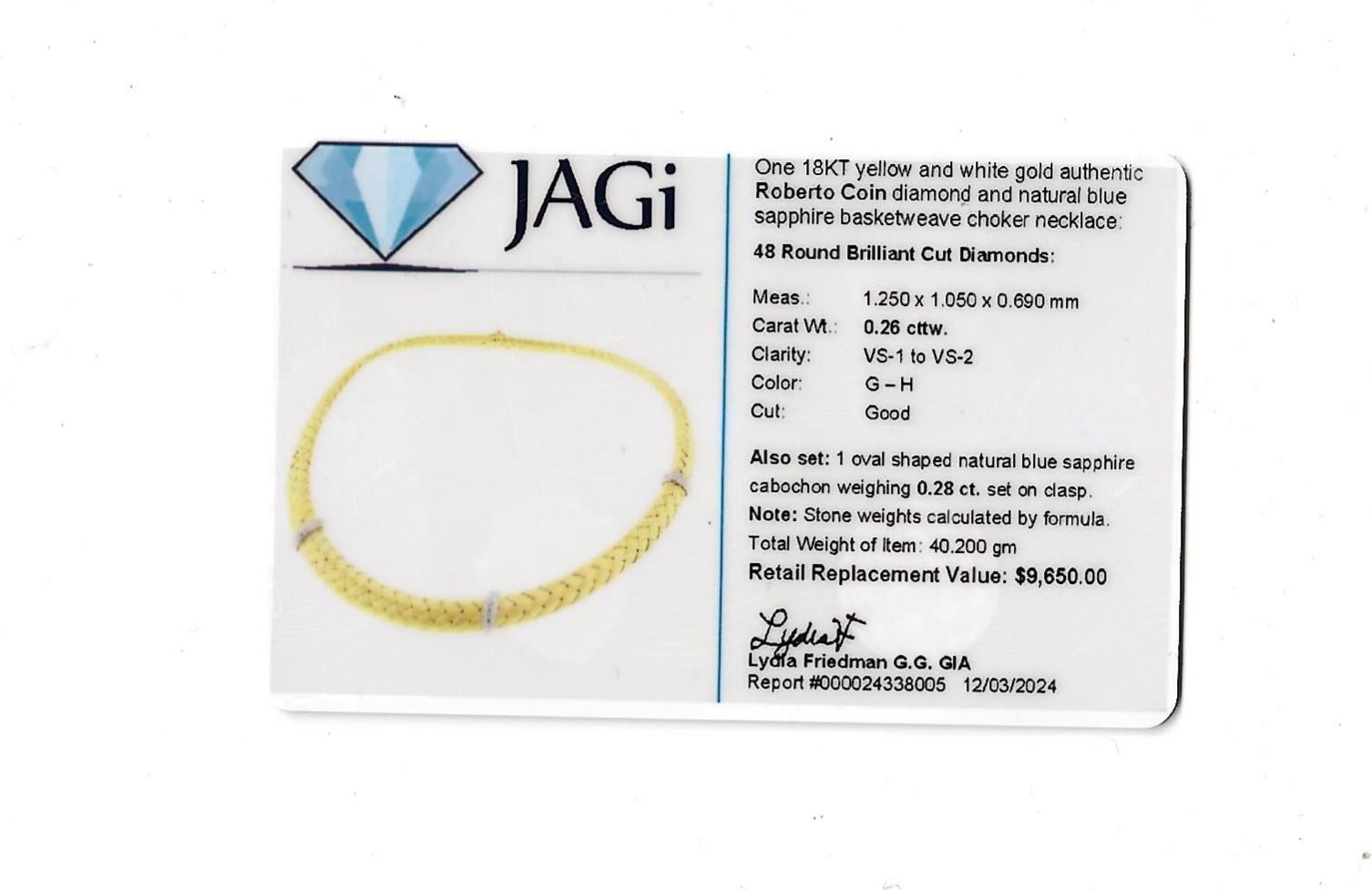 Roberto Coin Korbgeflecht-Halskette mit Diamanten aus 18 Karat Gelbgold im Angebot 3