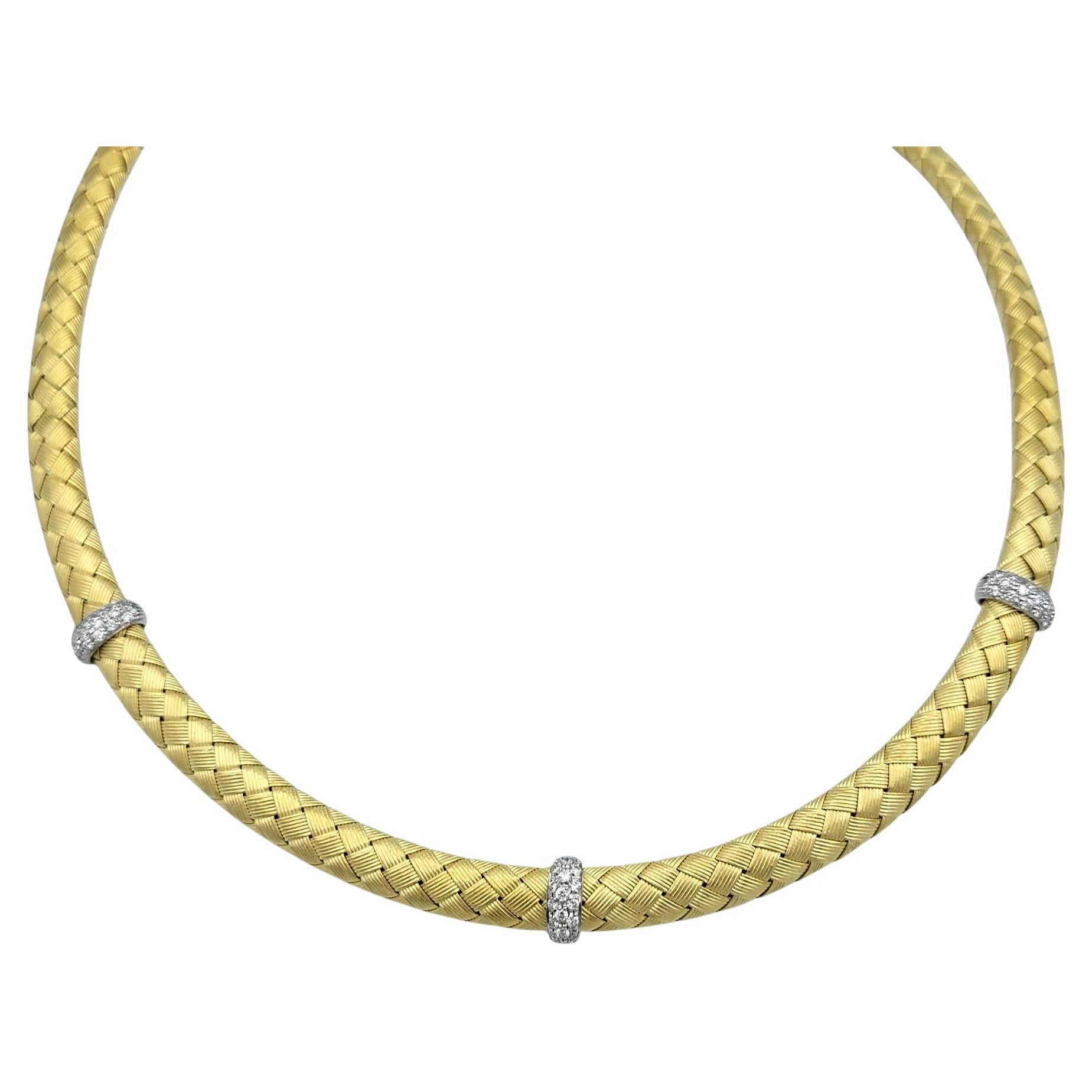 Roberto Coin Korbgeflecht-Halskette mit Diamanten aus 18 Karat Gelbgold im Angebot