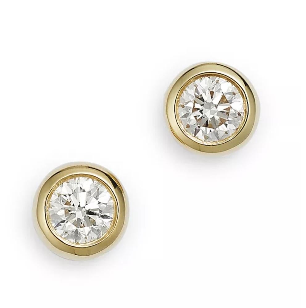 Roberto Coin Bezel Set Diamond Stud Earrings in 18K Yellow Gold, 000712AYERX0 In New Condition For Sale In Wilmington, DE