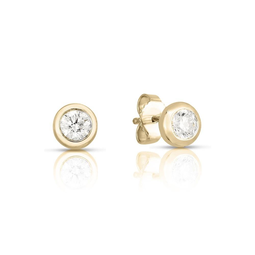 Women's Roberto Coin Bezel Set Diamond Stud Earrings in 18K Yellow Gold, 000712AYERX0 For Sale