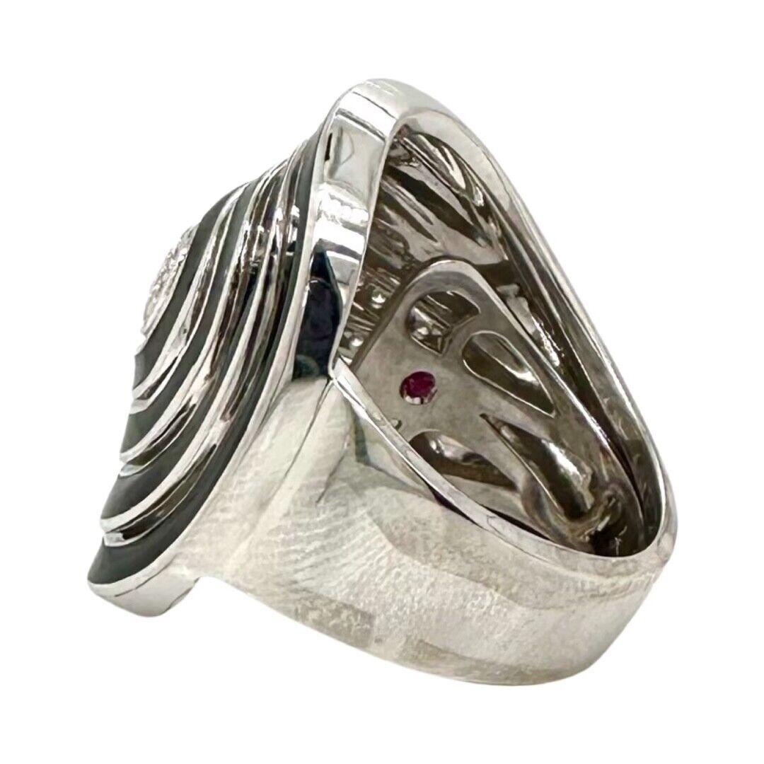 Roberto Coin Black Enamel And Diamond Cocktail Ring In 18K White Gold Size 7-8 For Sale 1