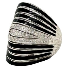 Roberto Coin Black Enamel And Diamond Cocktail Ring In 18K White Gold Size 7-8