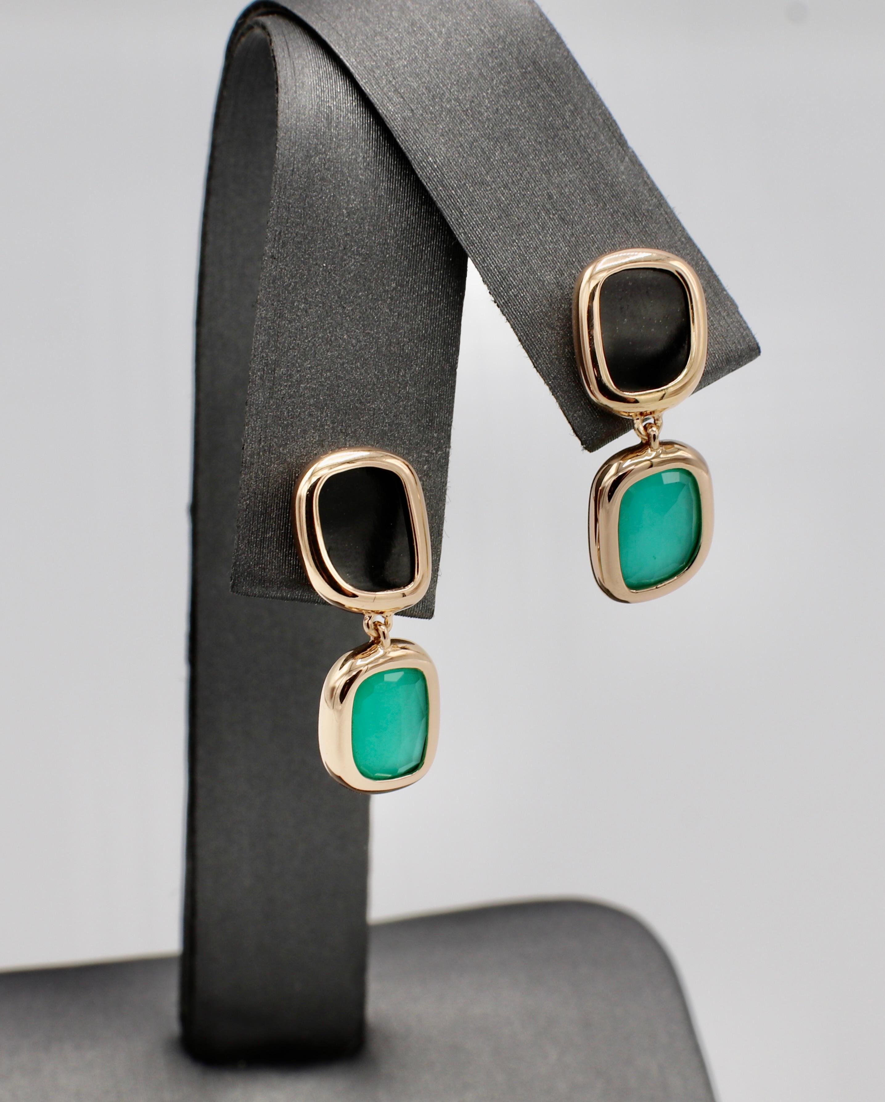 Roberto Coin Black Jade & Agate Rose Gold Drop Earrings with Box 
Metal: 18k rose gold
Weight: 4.49 grams
Length: 21MM
Width: 8MM
