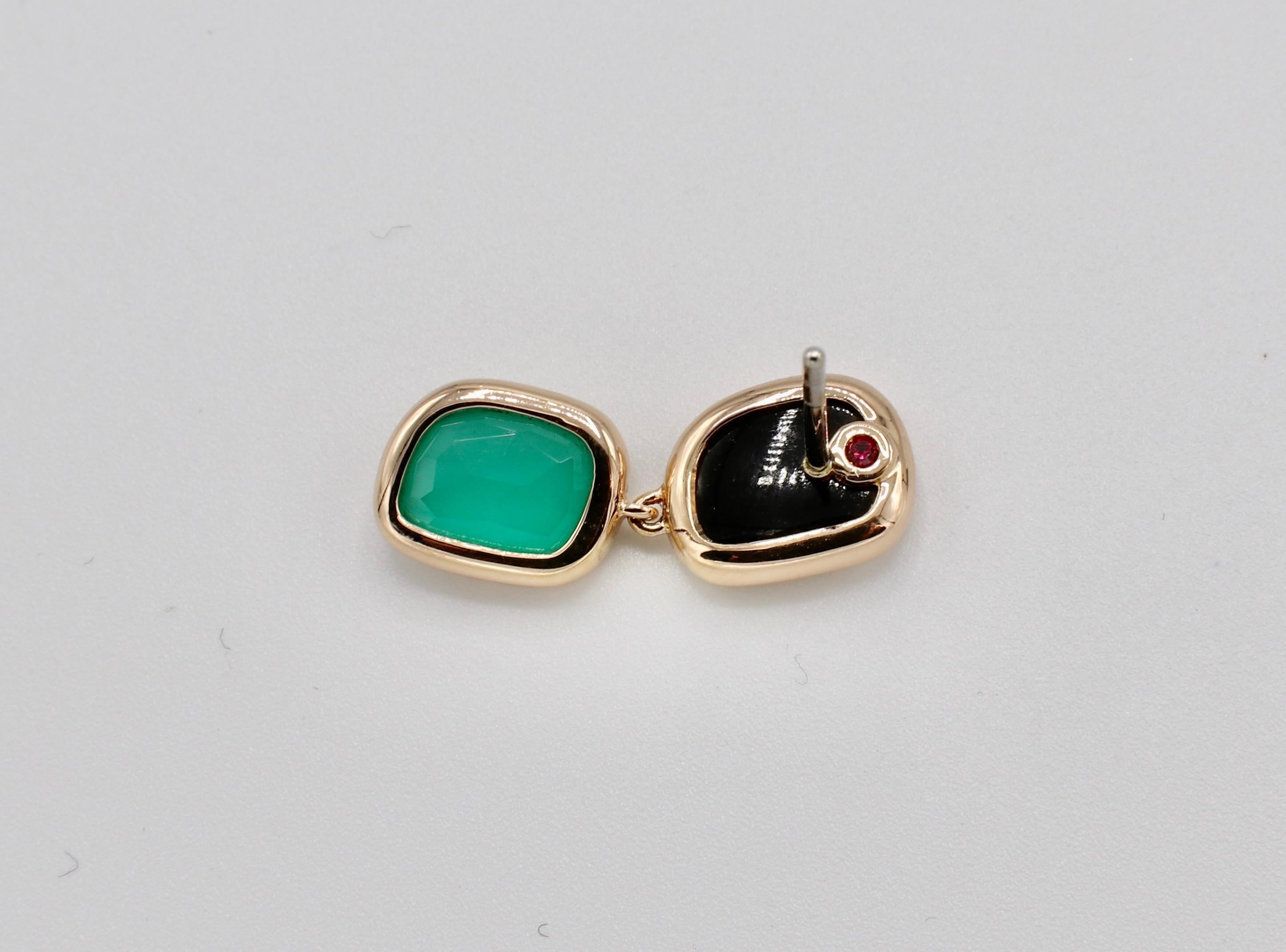 Rose Cut Roberto Coin Black Jade & Agate 18 Karat Rose Gold Drop Earrings