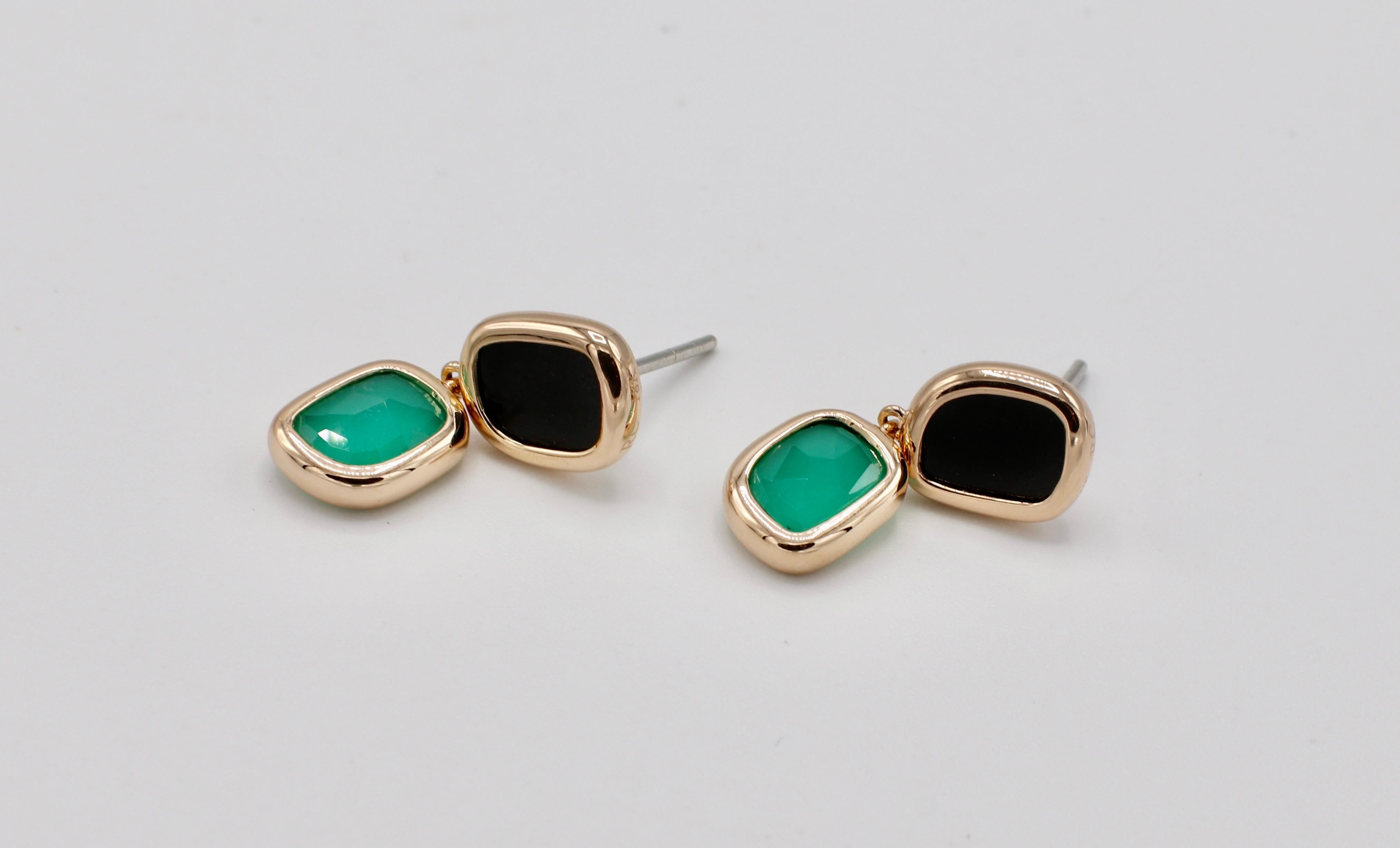 Roberto Coin Black Jade & Agate 18 Karat Rose Gold Drop Earrings In Good Condition In  Baltimore, MD