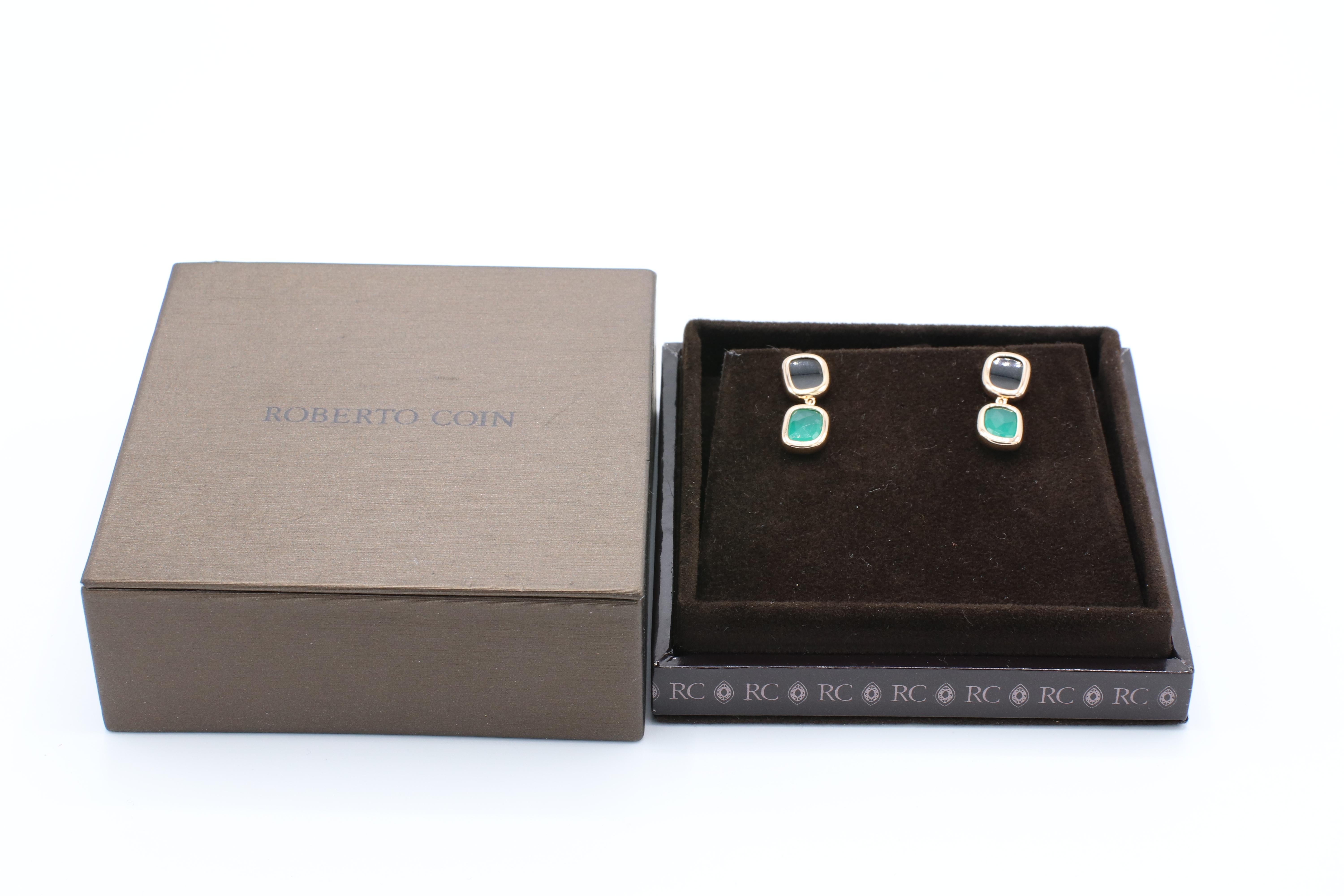 Women's or Men's Roberto Coin Black Jade & Agate 18 Karat Rose Gold Drop Earrings