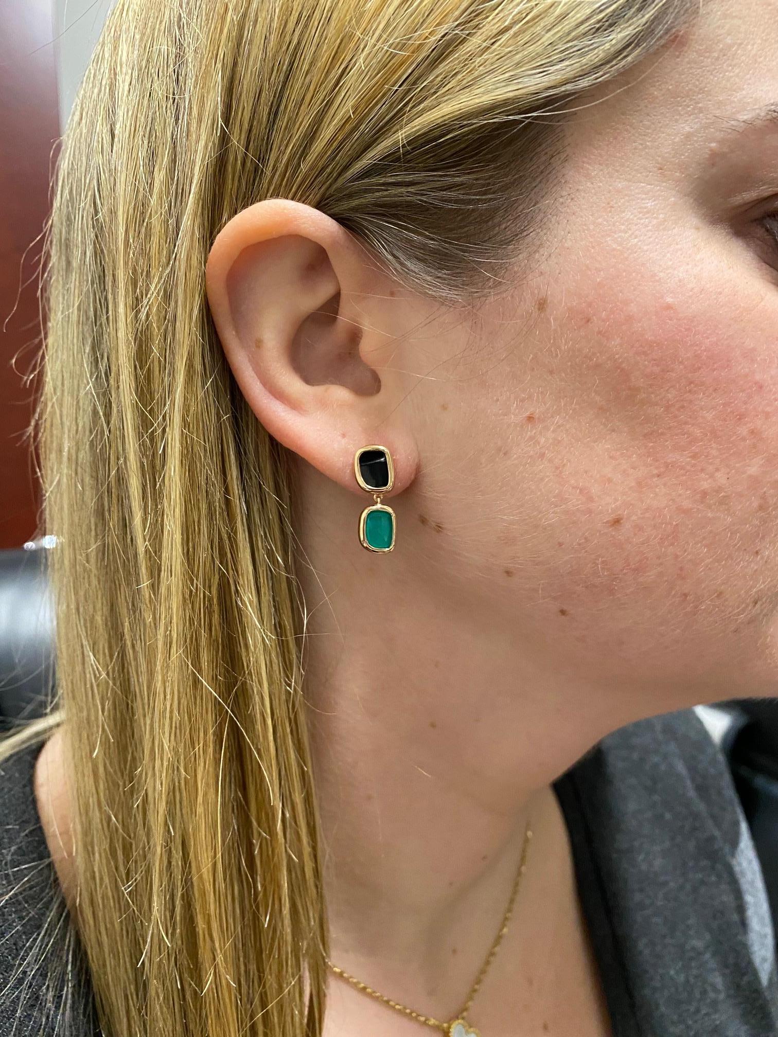 Roberto Coin Black Jade & Agate 18 Karat Rose Gold Drop Earrings 1