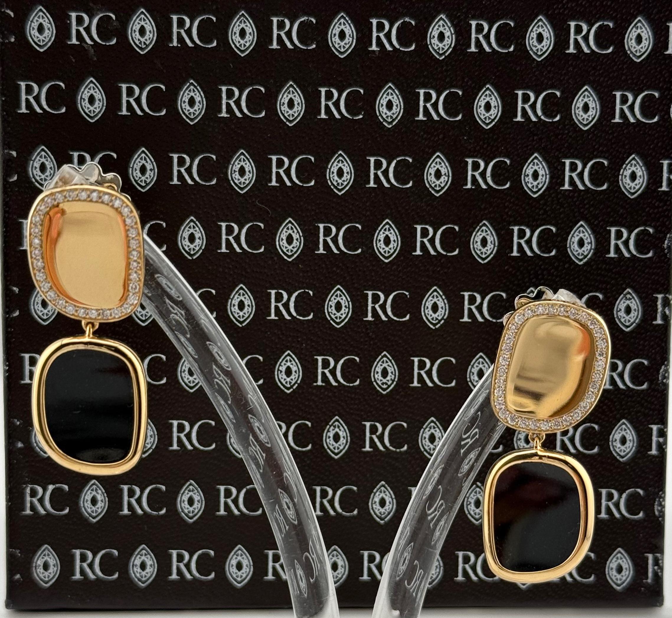 ROBERTO COIN Orecchini a goccia in giada nera e diamanti in oro rosa e oro bianco 18k in vendita 6