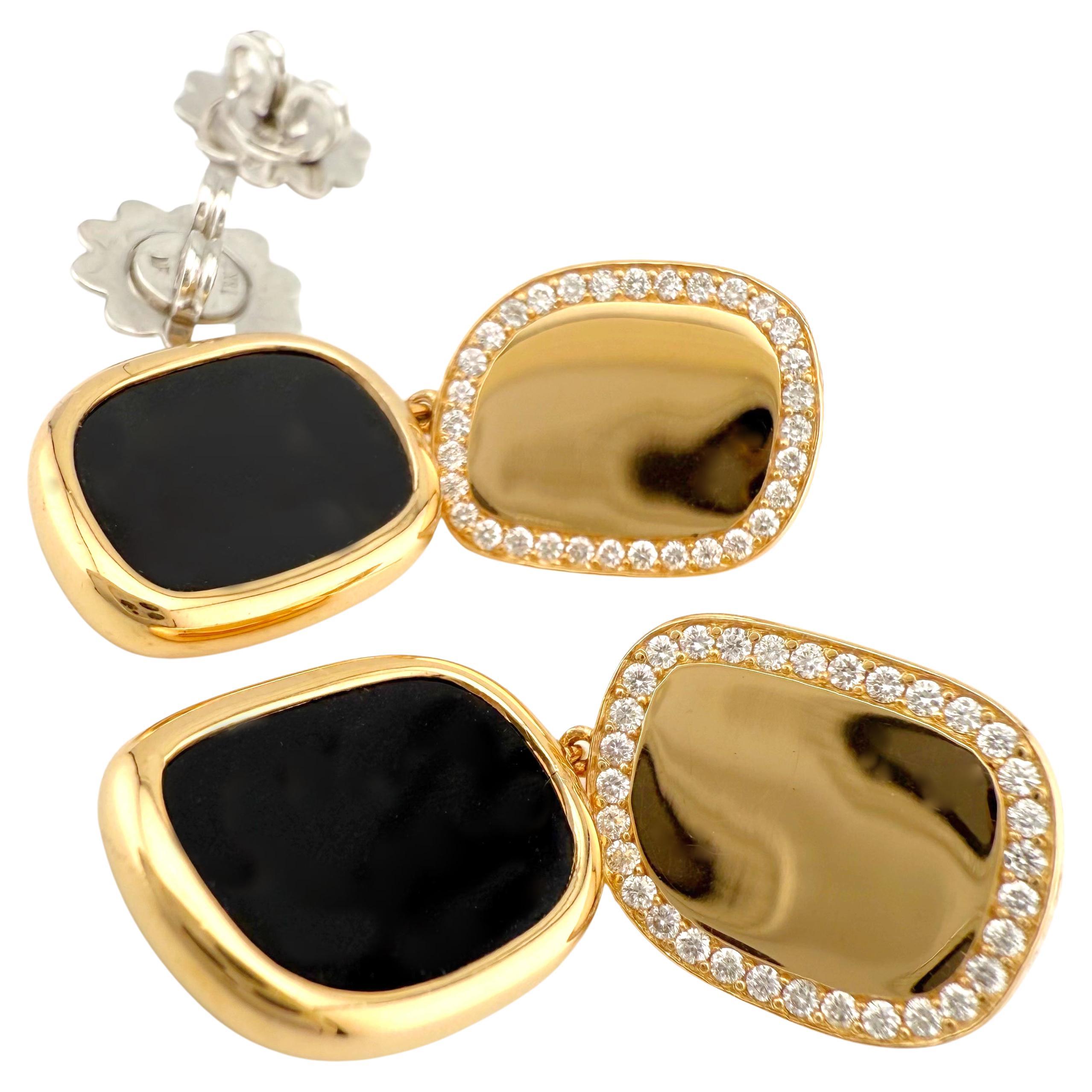 Taglio rotondo ROBERTO COIN Orecchini a goccia in giada nera e diamanti in oro rosa e oro bianco 18k in vendita