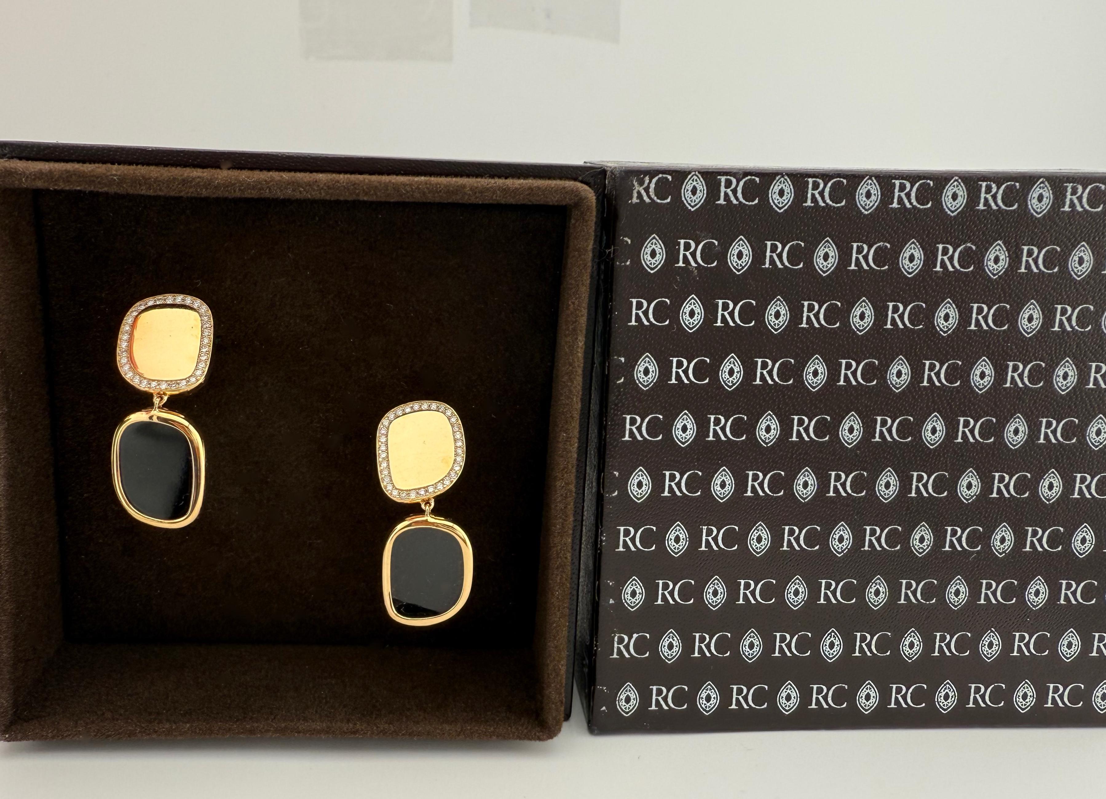 ROBERTO COIN Orecchini a goccia in giada nera e diamanti in oro rosa e oro bianco 18k In condizioni ottime in vendita a San Diego, CA