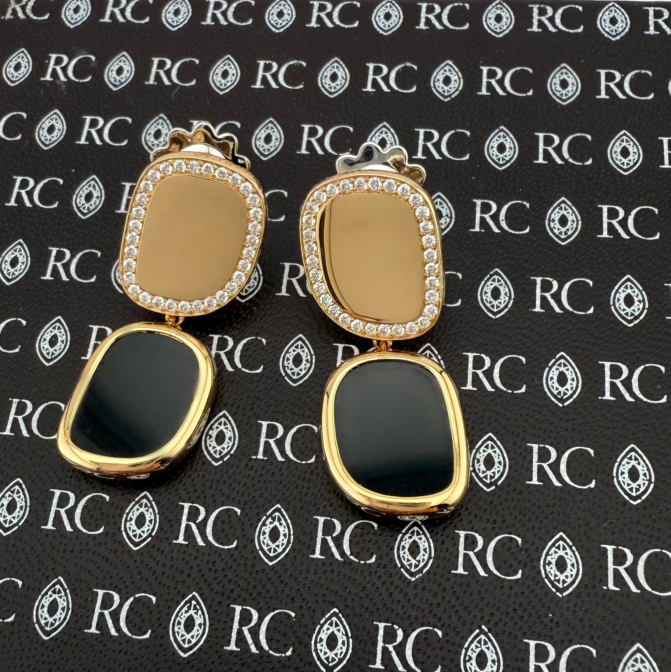 da uomo o donna ROBERTO COIN Orecchini a goccia in giada nera e diamanti in oro rosa e oro bianco 18k in vendita