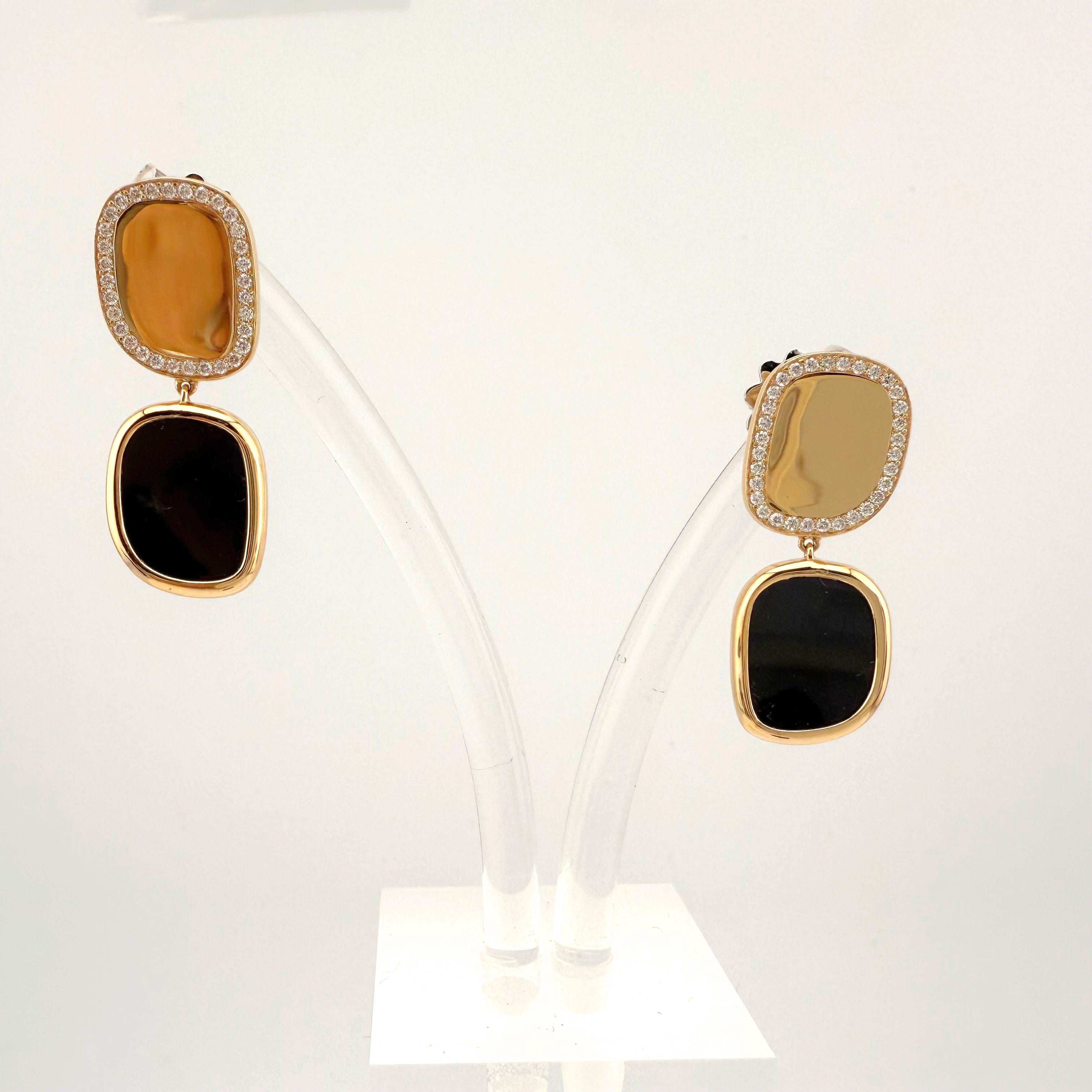 ROBERTO COIN Orecchini a goccia in giada nera e diamanti in oro rosa e oro bianco 18k in vendita 2