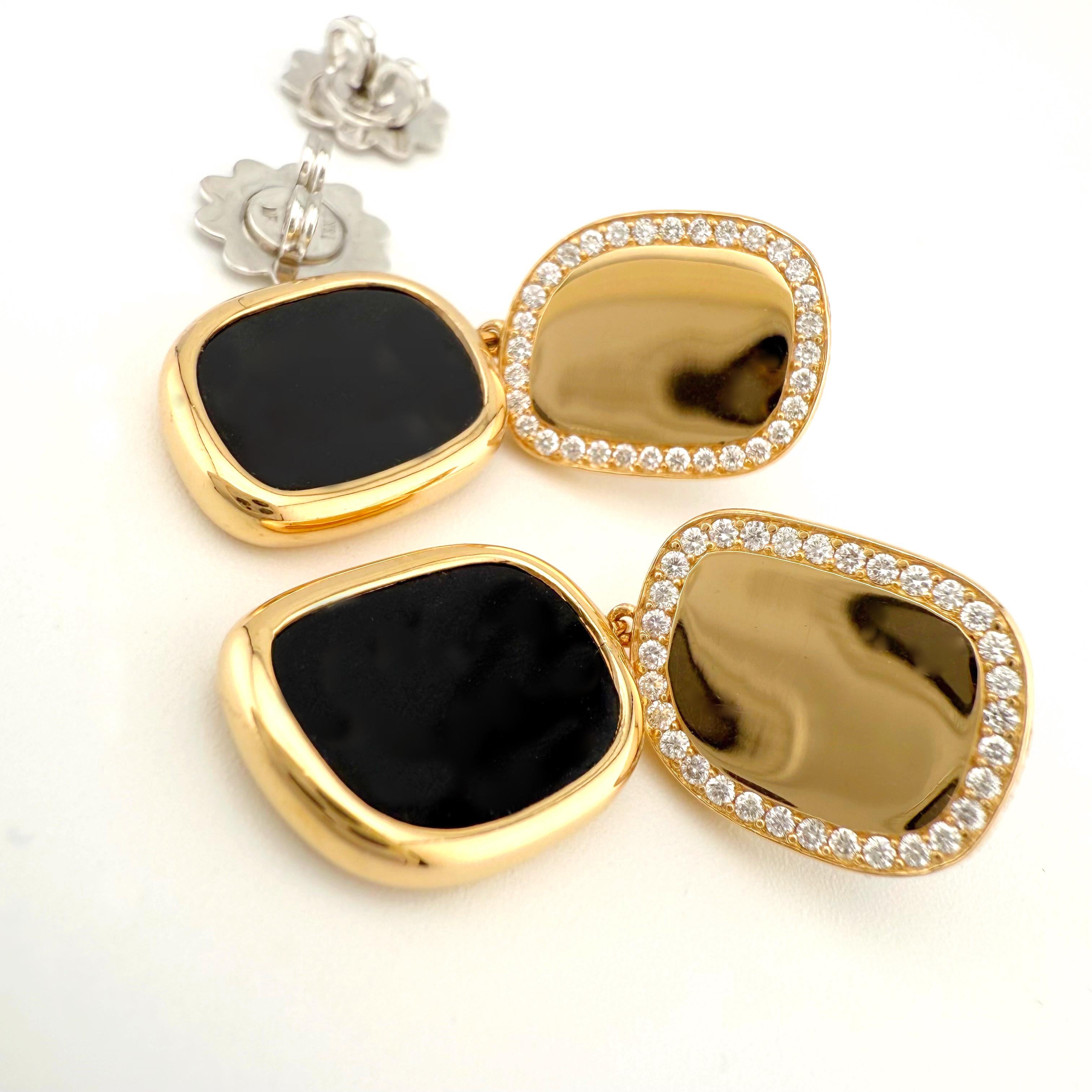 ROBERTO COIN Orecchini a goccia in giada nera e diamanti in oro rosa e oro bianco 18k in vendita 4