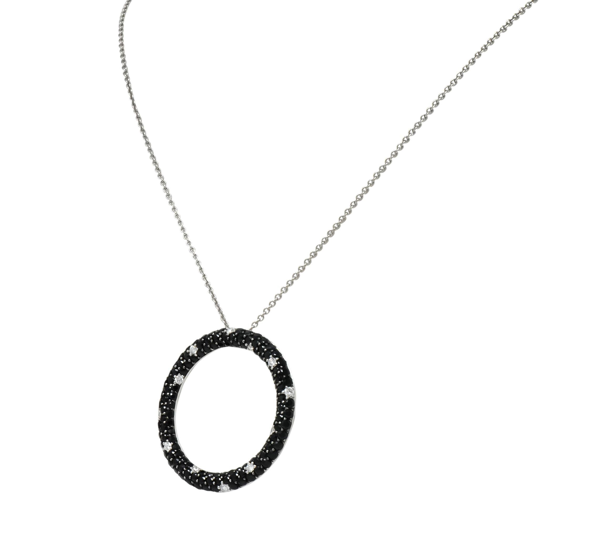 Modernist Roberto Coin Black Sapphire Diamond 18 Karat White Gold Fantasia Drop Necklace