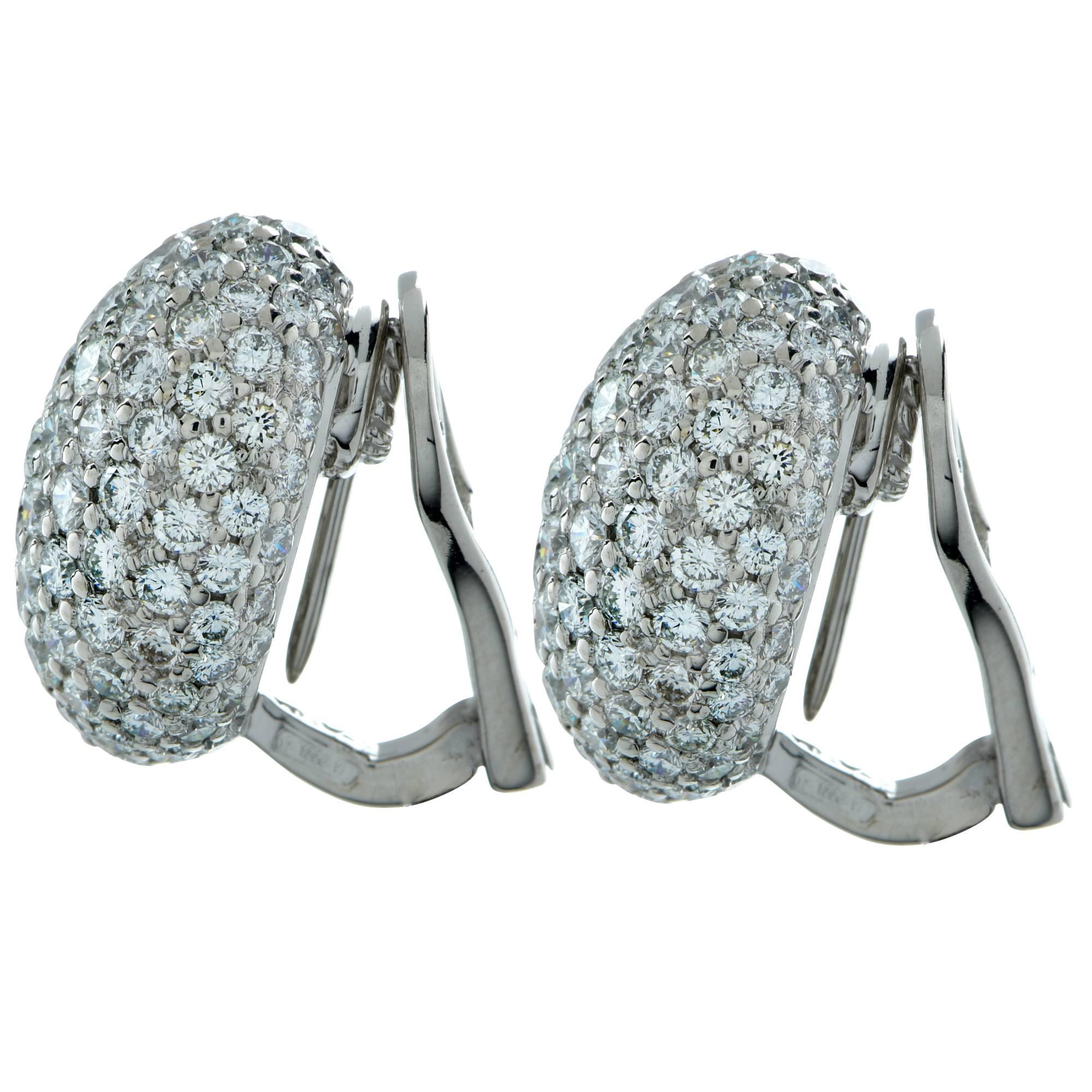 18K white gold Roberto Coin bombe earrings set with 226 round brilliant cut diamonds weighing approximately 7cts F color and VS clarity.

Our pieces are all accompanied by an appraisal performed by one of our in-house GIA Graduates. They are also