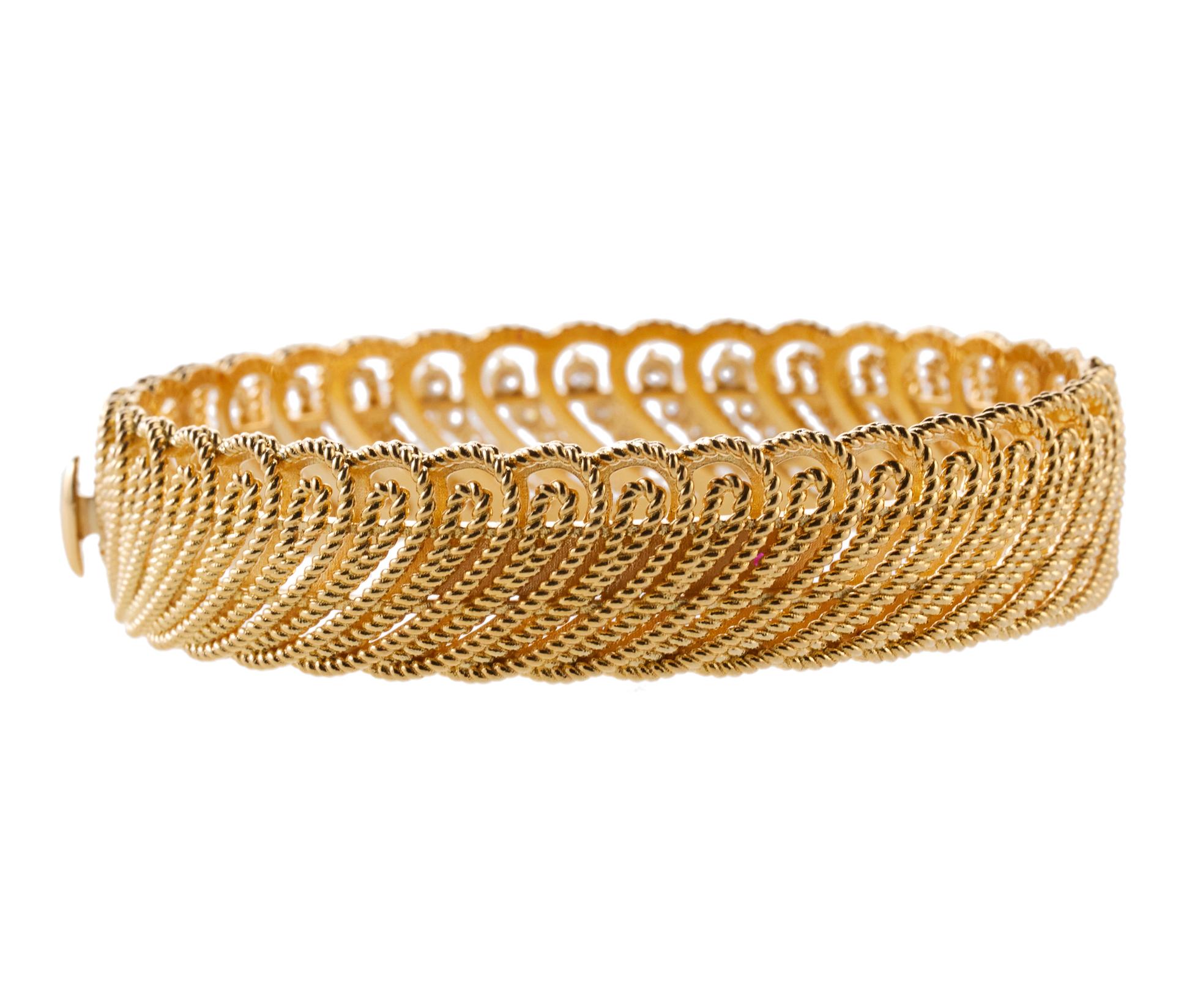 Women's or Men's Roberto Coin Byzantine Diamond Gold Bangle Bracelet For Sale