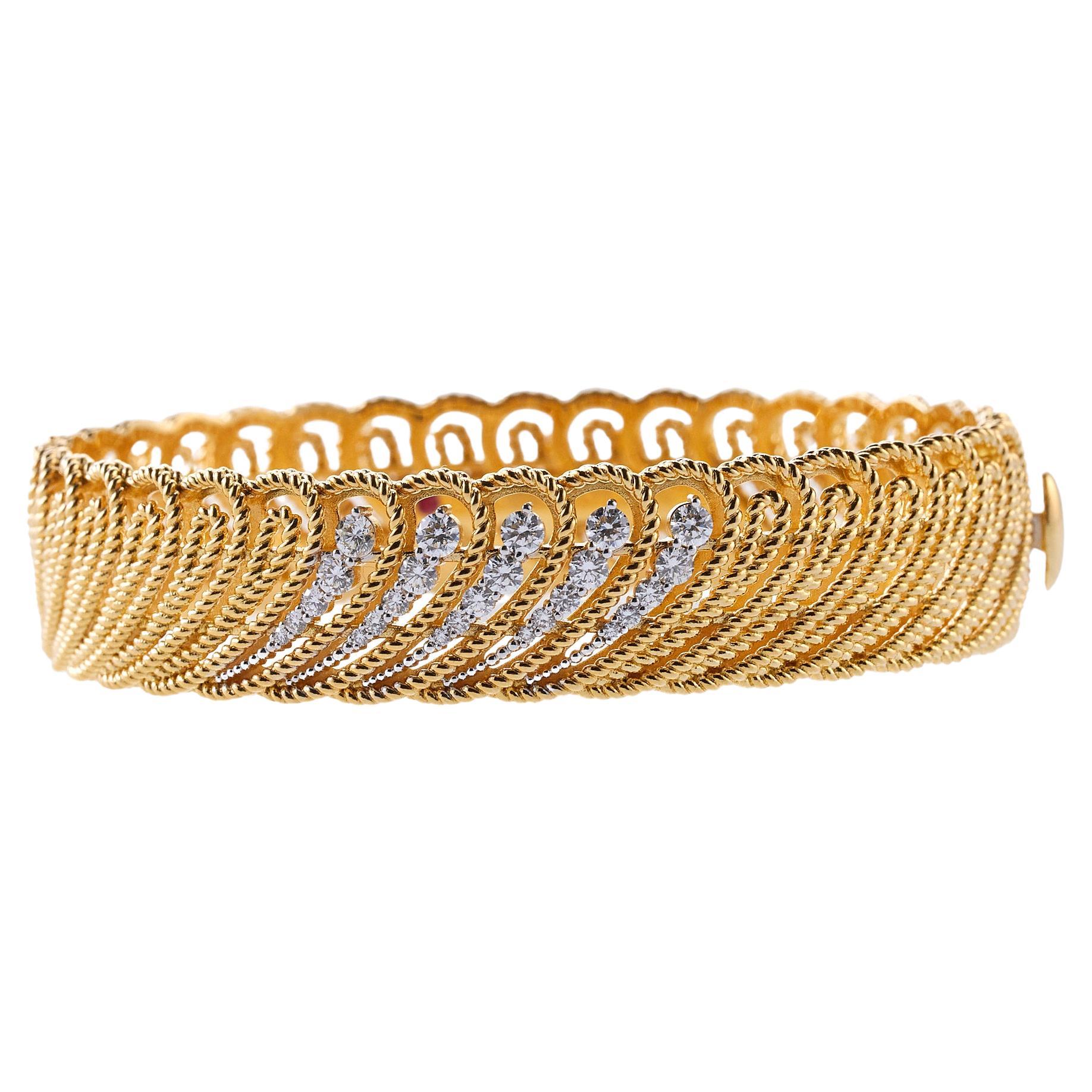 Roberto Coin Byzantine Diamond Gold Bangle Bracelet For Sale