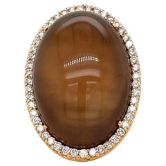 Vintage Roberto Coin Cabochon Smokey Quartz Ring with Diamonds in 18k Yellow Gold