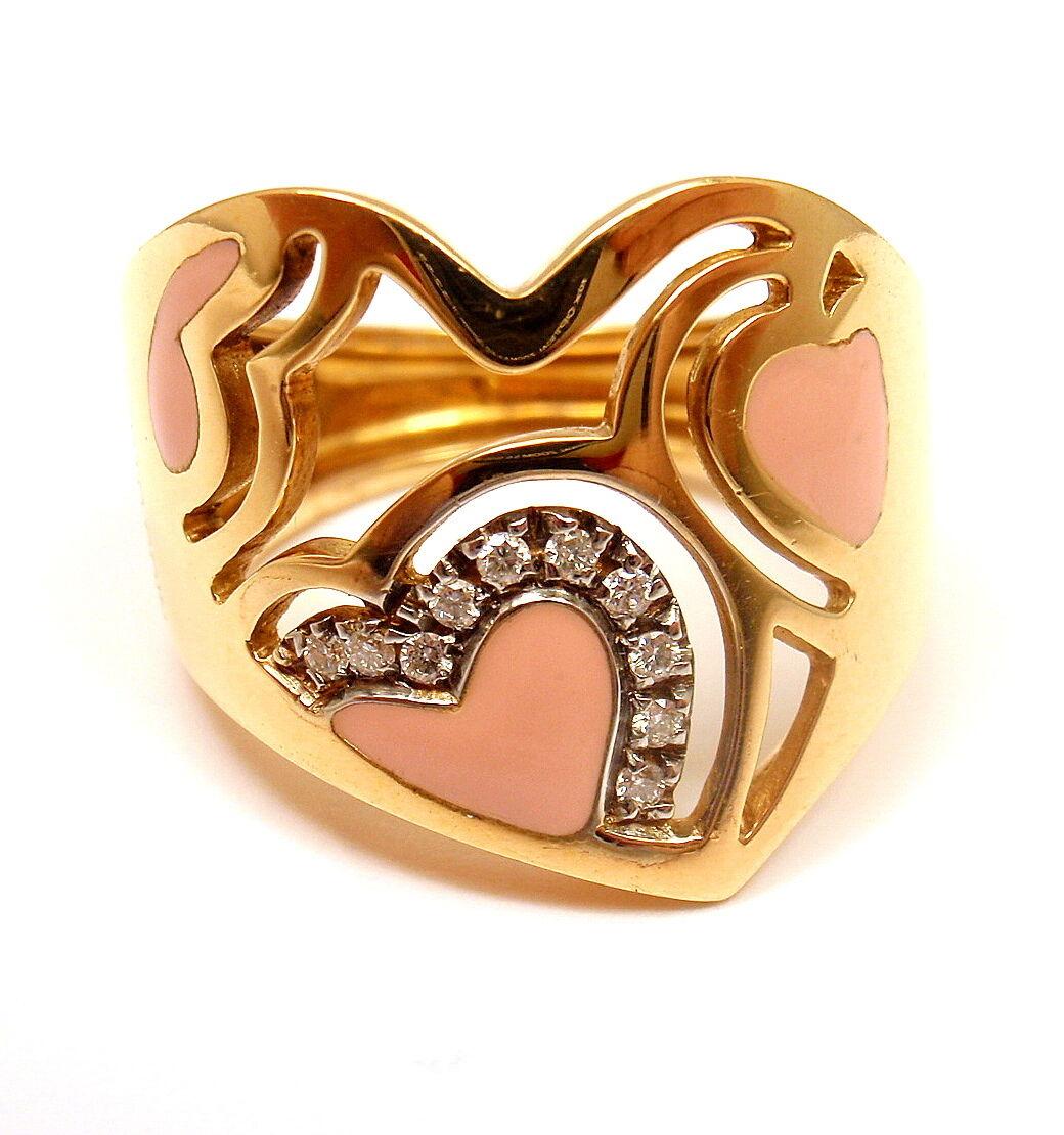 Roberto Münze Capri Diamant Rosa Emaille Herz Gelbgold Ring (Brillantschliff)
