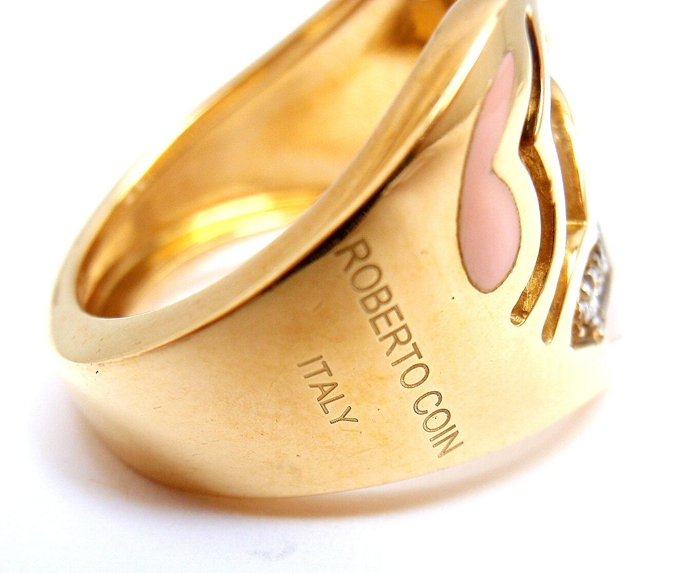 Brilliant Cut Roberto Coin Capri Diamond Pink Enamel Heart Yellow Gold Ring