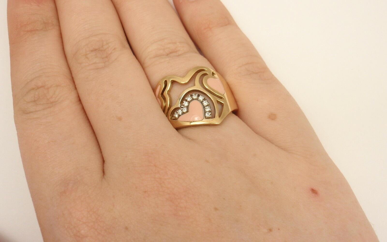 Women's or Men's Roberto Coin Capri Diamond Pink Enamel Heart Yellow Gold Ring