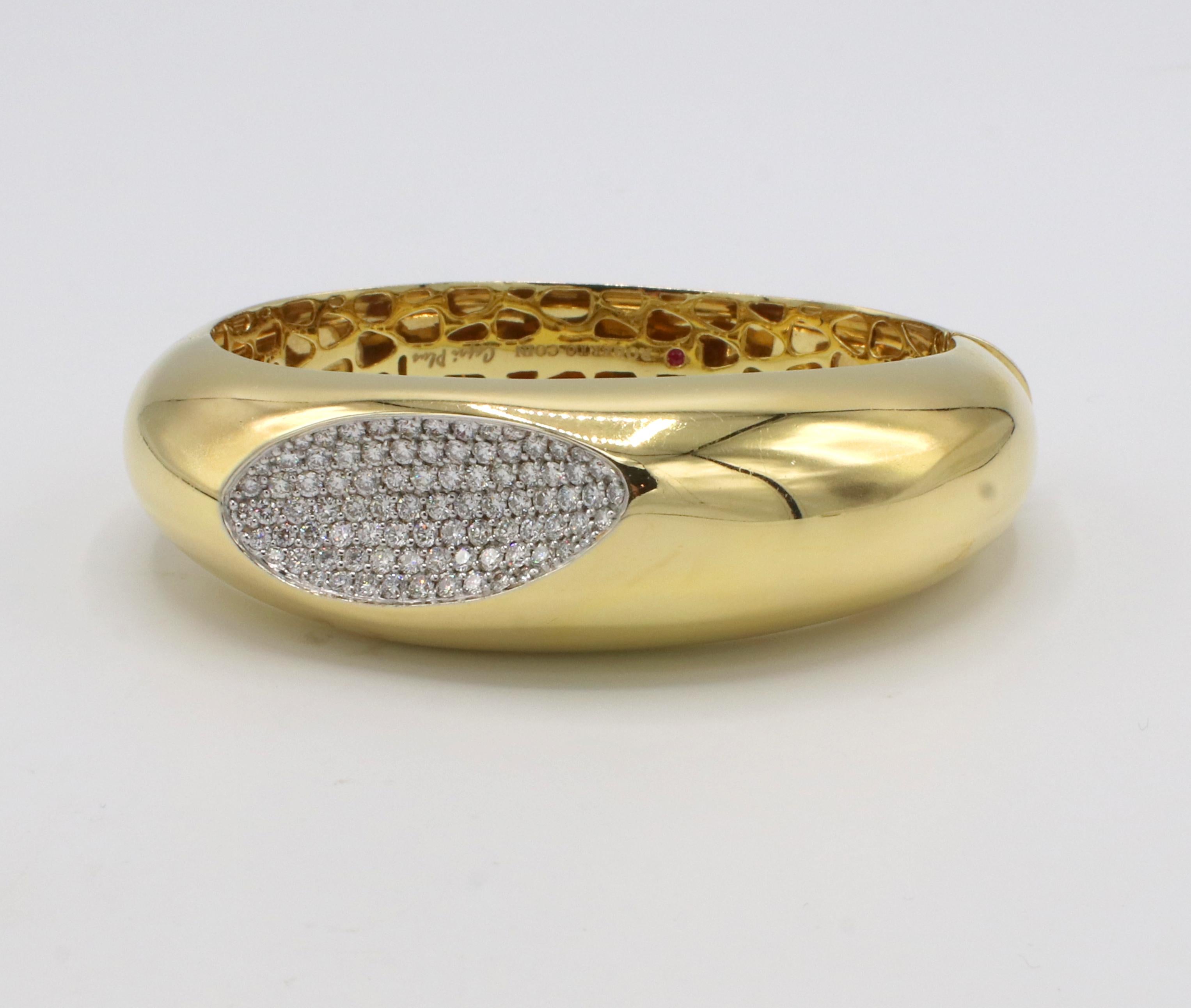 Women's Roberto Coin Capri Plus 18 Karat Yellow Gold Pave Diamond Bangle Bracelet