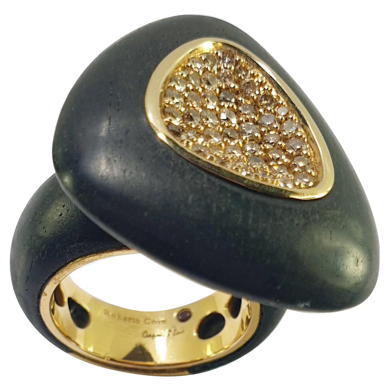 Roberto Coin "Capri Plus" Pavé of Diamonds in Ebony Setting and Gold For Sale