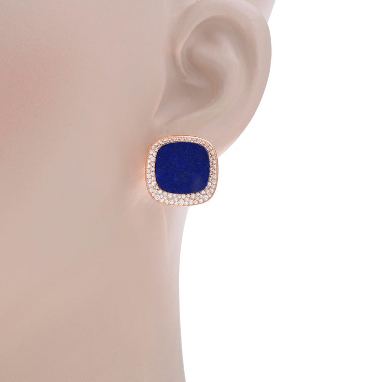 Blue Synthetic Sapphire And Natural Diamond Stud Earrings Set In 14 Karat Gold