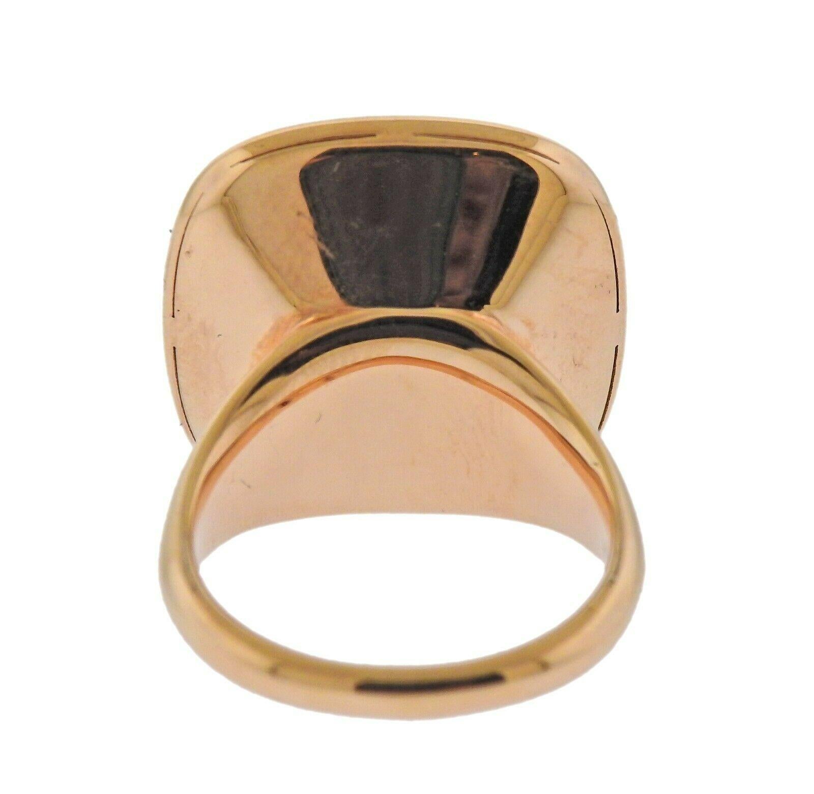 18k rose gold ring, crafted by Roberto Coin. Set with approx 0.65ctw of diamonds, and black jade. Measurements - Ring size - 7, ring top - 20mm x 20mm. Marked- RC, Ruby mark, 18kt. Weight- 10.1 grams. 


