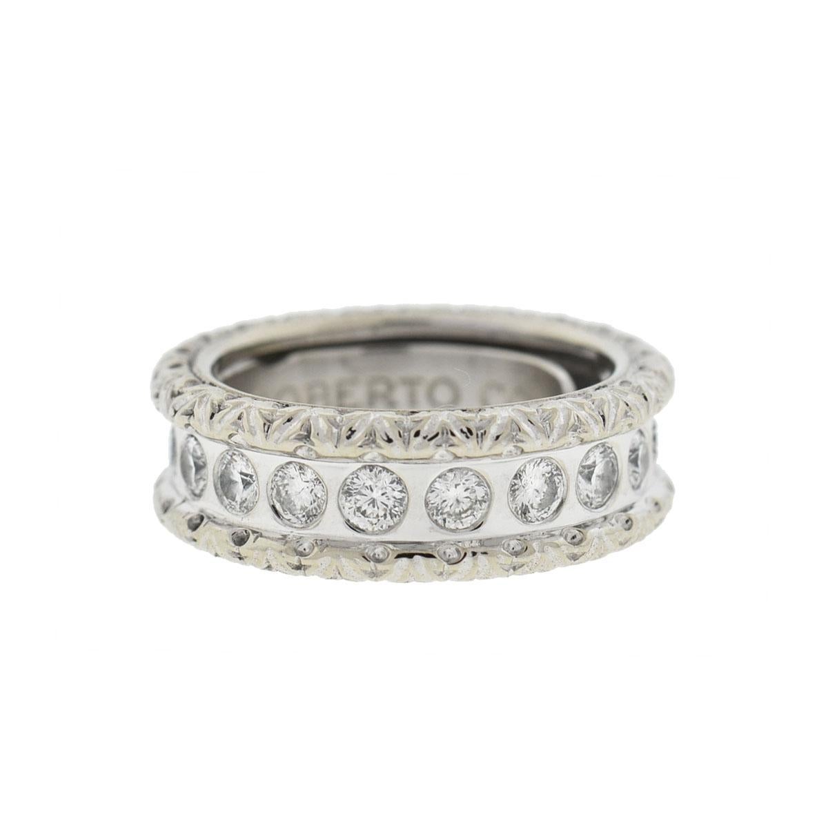 Company-Roberto Coin
Style-Cento Diamond Eternity Band 
Metal-18k White Gold
Stones-Diamonds Approx. 1.33 TCW
Color/Clarity-G-H / VS-SI
Weight-8.68 G
Size-6
Includes-Ring Only
SKU-7084-2TEEE