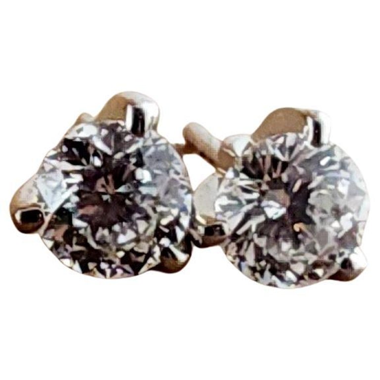 Boucles D'oreilles Clous En Or 18K Avec Diamants - 1,28 Ct, Coupe Ronde Brillante, Certifiées
