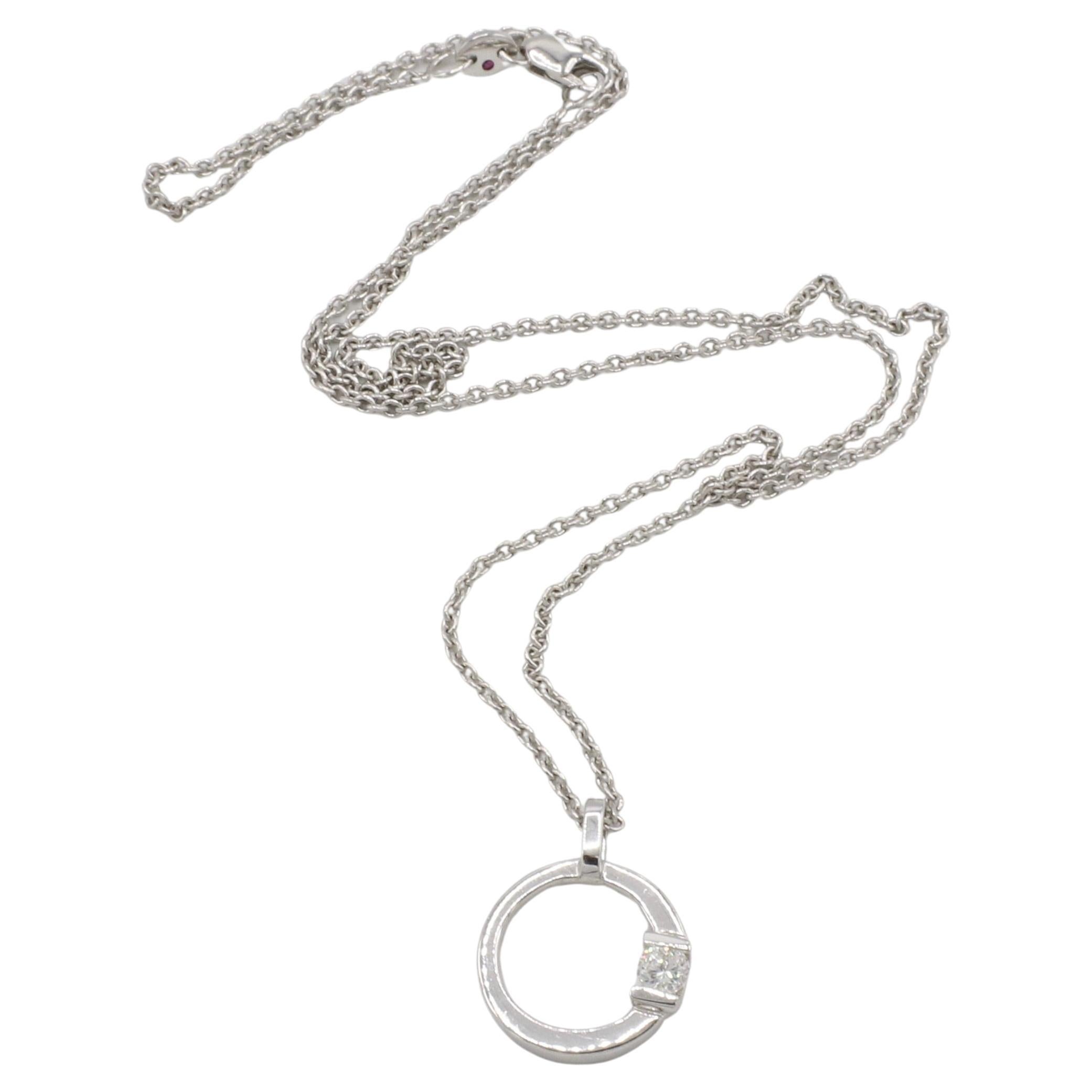 Moderne Roberto Coin Cento Collier pendentif en or blanc 18K à diamant naturel en cercle ouvert en vente