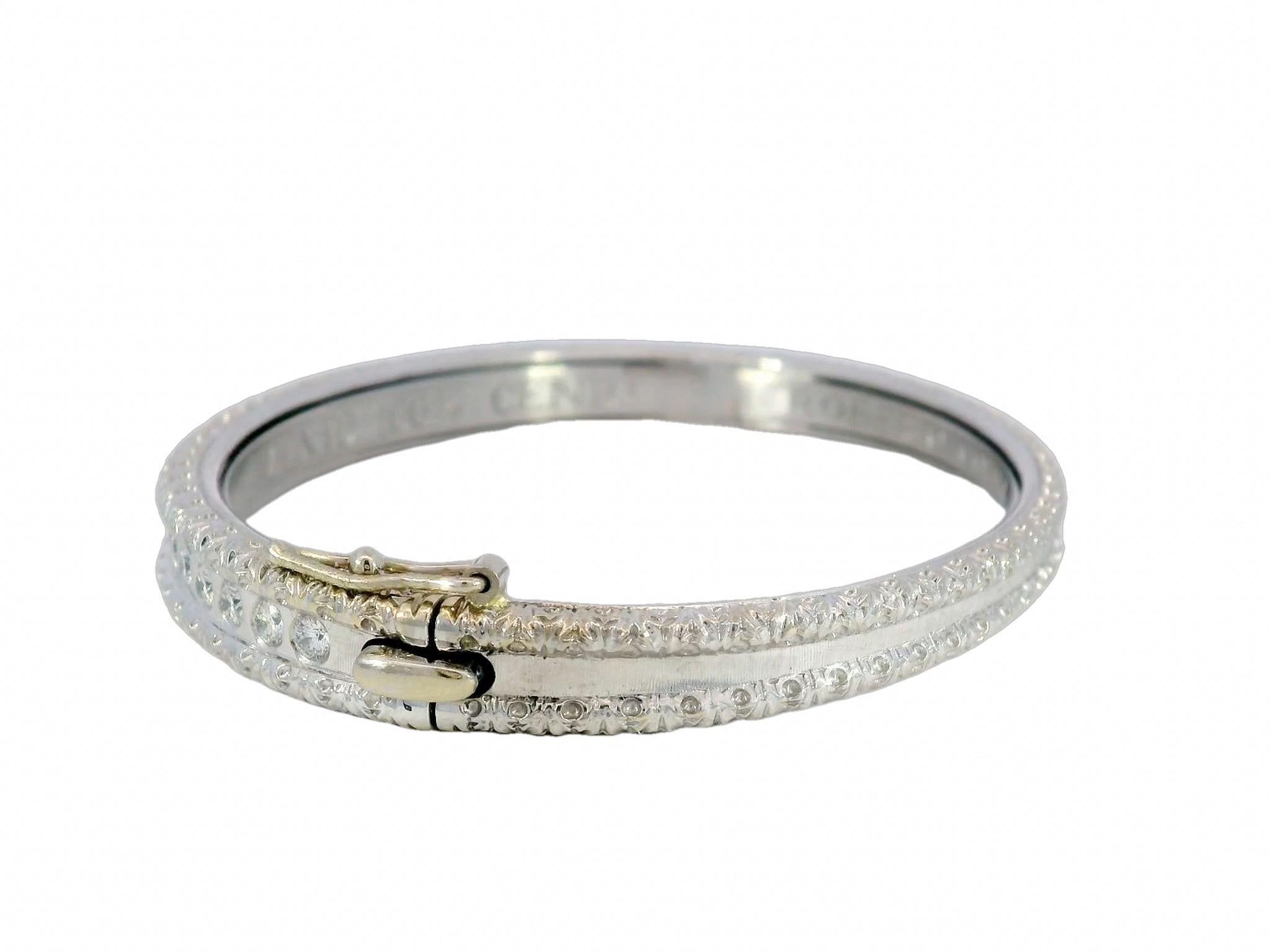 Roberto Coin Cento Collection 18K White Gold and Diamond Thin Bangle Bracelet

Made from bright 18k white gold, the bracelet’s smooth, simple shape is designed to highlight the beauty of its diamonds. Each diamond, totaling 1.5 carats, is carefully