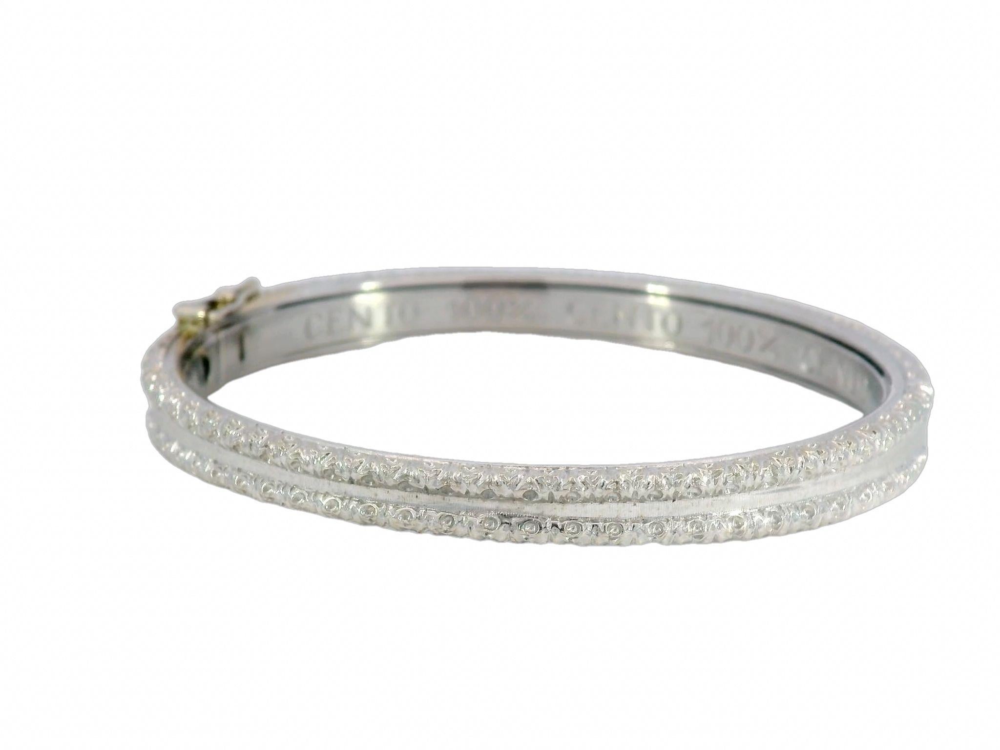 Modern Roberto Coin Cento Collection 18K White Gold and Diamond Thin Bangle Bracelet