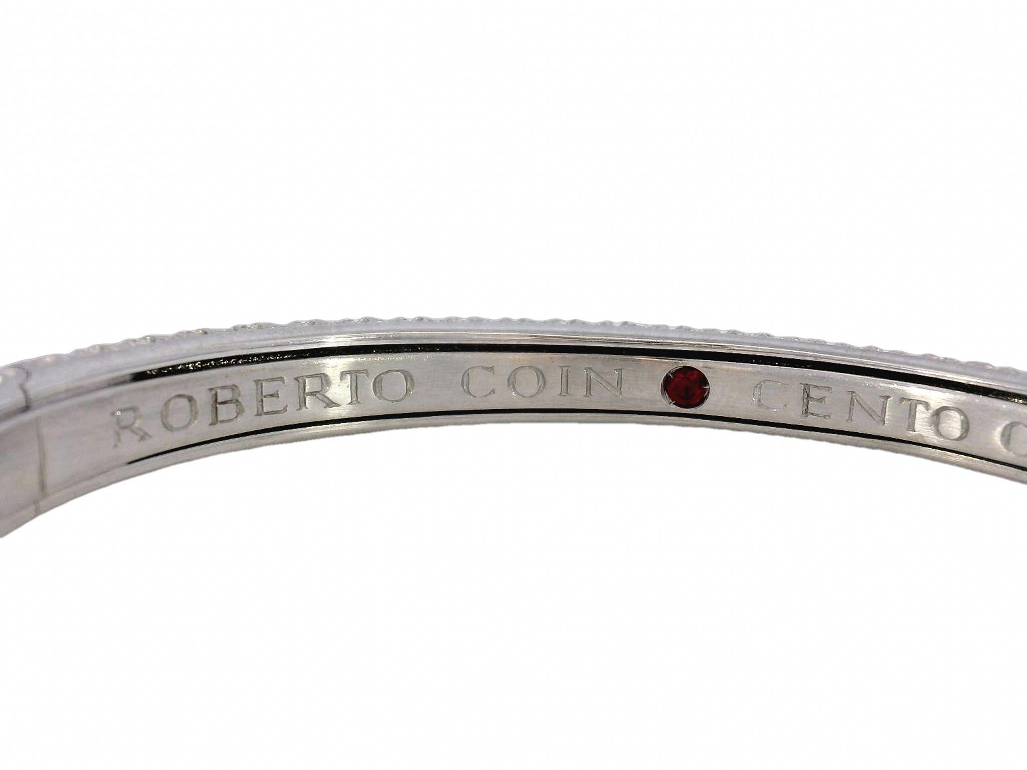 Roberto Coin Cento Collection 18K White Gold and Diamond Thin Bangle Bracelet In Good Condition In Fairfield, CT