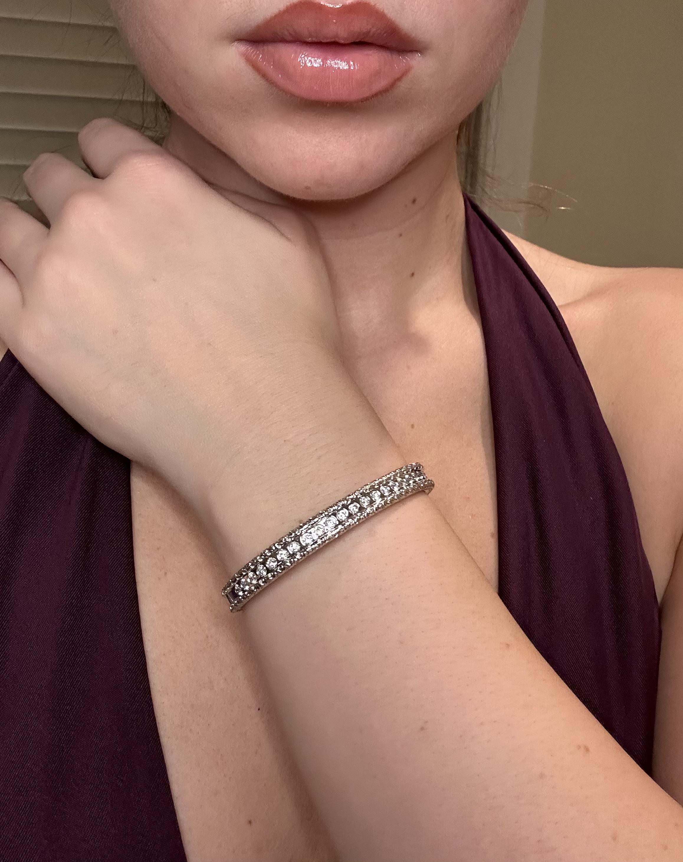 Roberto Coin Cento Collection 18K White Gold and Diamond Thin Bangle Bracelet 1