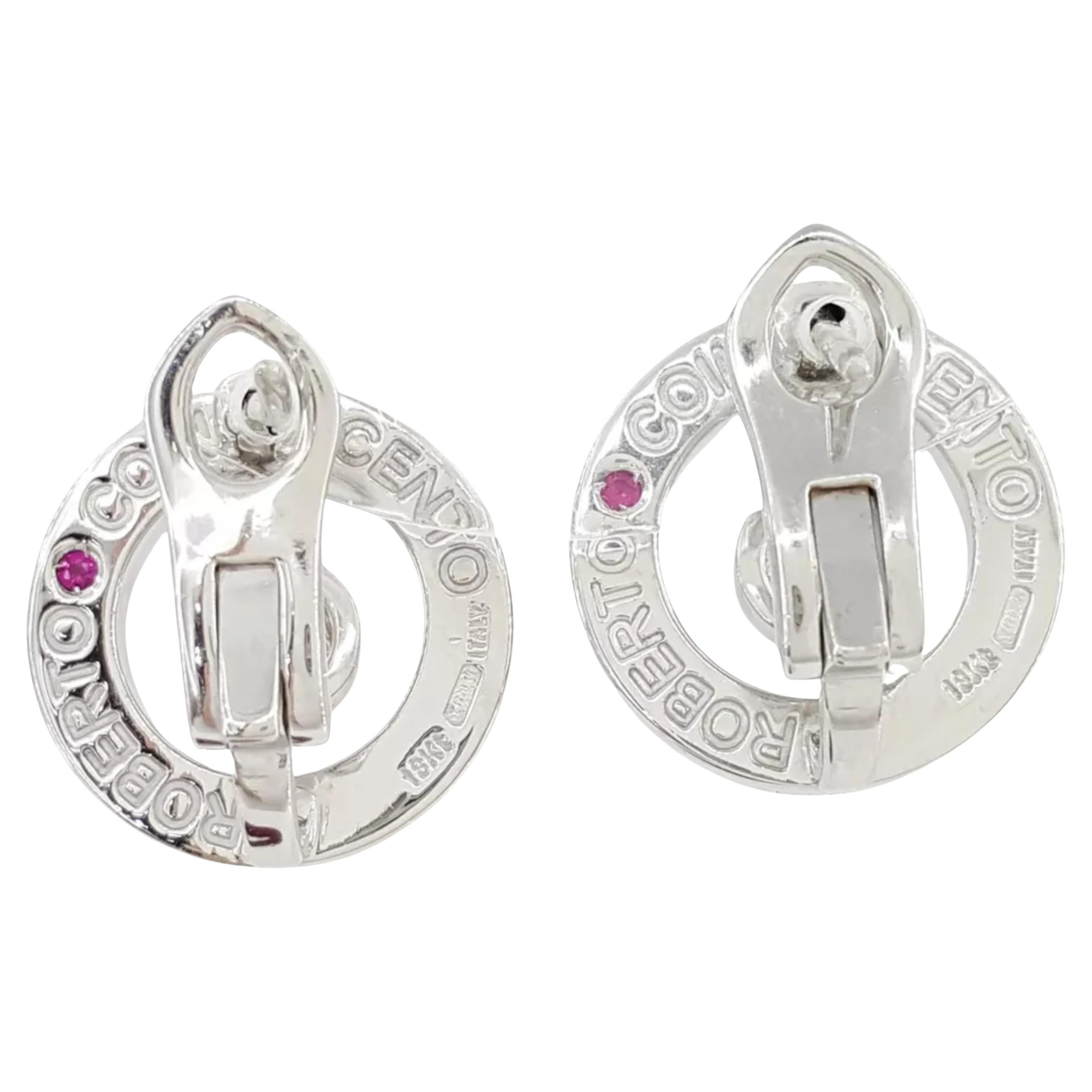Contemporary Roberto Coin Cento Collection Diamond Circle Earrings in 18K white gold For Sale