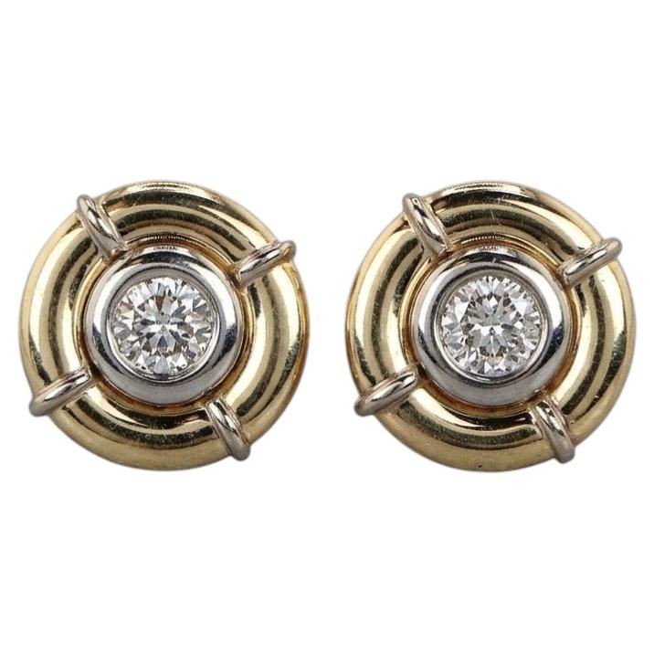 Boucles d'oreilles à l'or jaune et blanc 18 carats « Cento Diamond Bezel » de Roberto Coin en vente