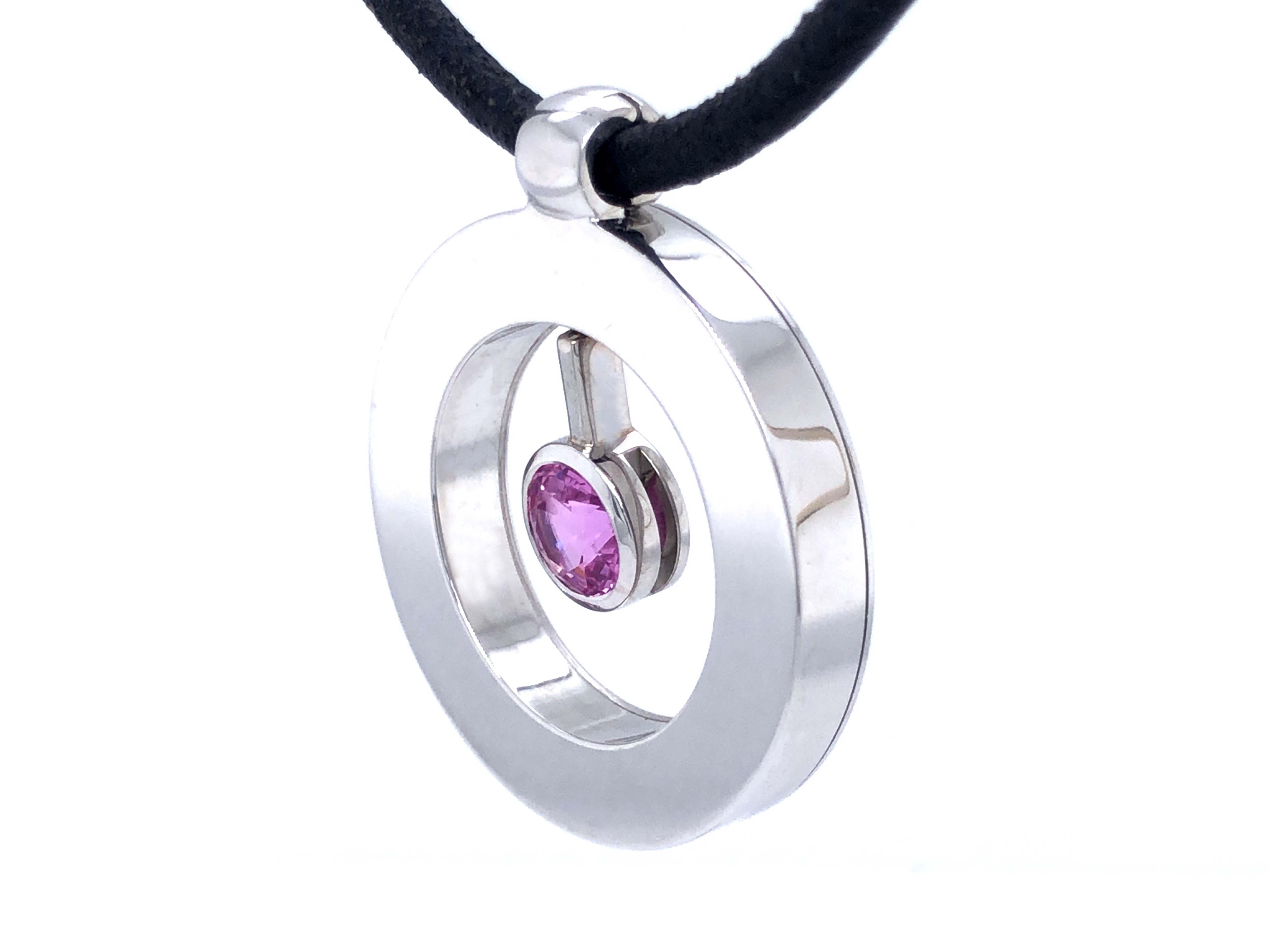 Modern Roberto Coin Cento Pink Sapphire Necklace in 18k White Gold For Sale