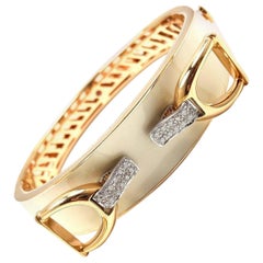 Roberto Coin Cheval Stirrup Diamond Enamel Yellow Gold Bangle Bracelet